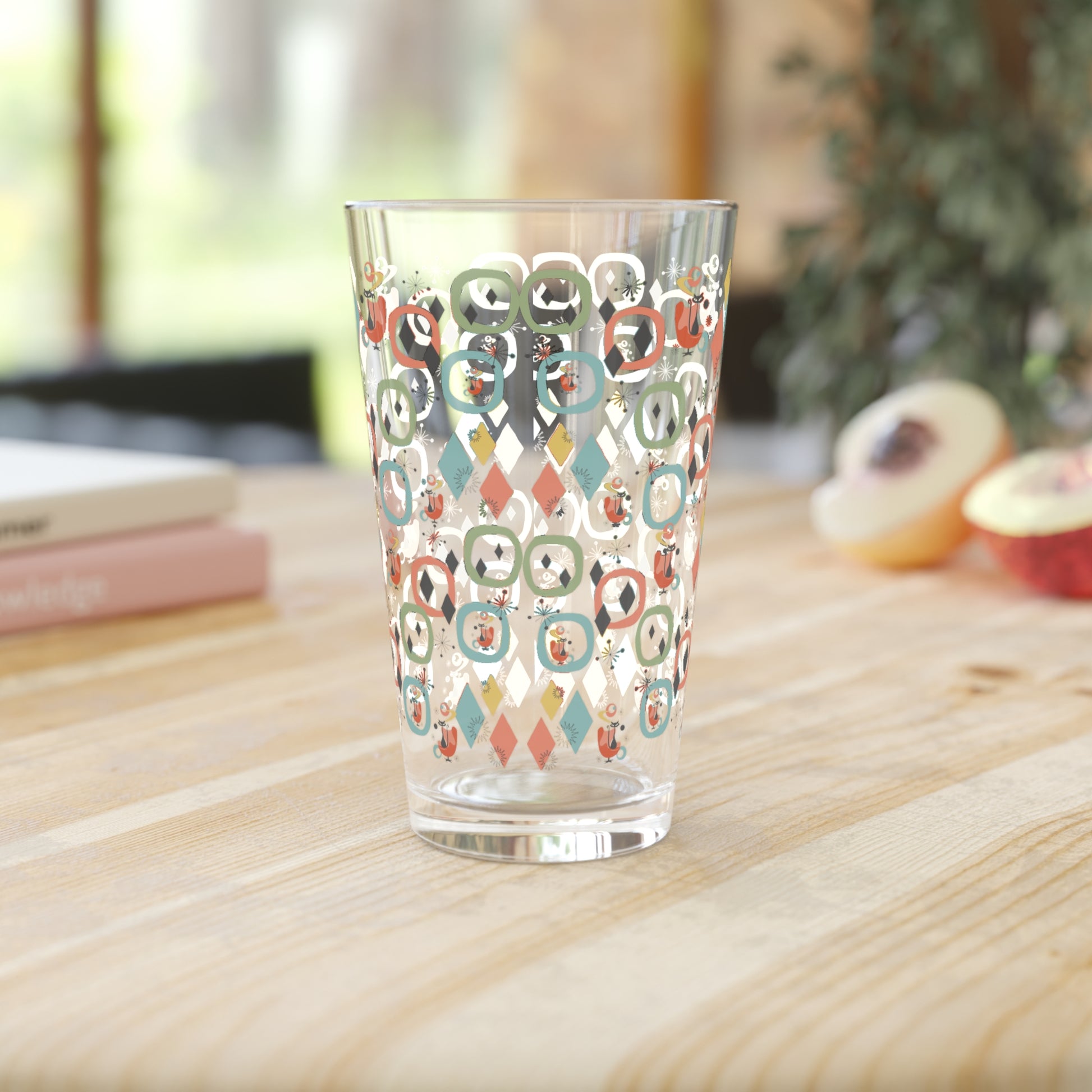 Retro Mid-Century Atomic Cat 16oz Pint Glass Mid-Century Modern Retro Style for Cocktails, Mocktails, Beer, and Water Perfect for Every Occasion Mother's Day Party Drinkware, Housewarming Perfect Gift Party Drinkware, Cocktail, Wedding Perfect for Parties - MRSBYVALLE