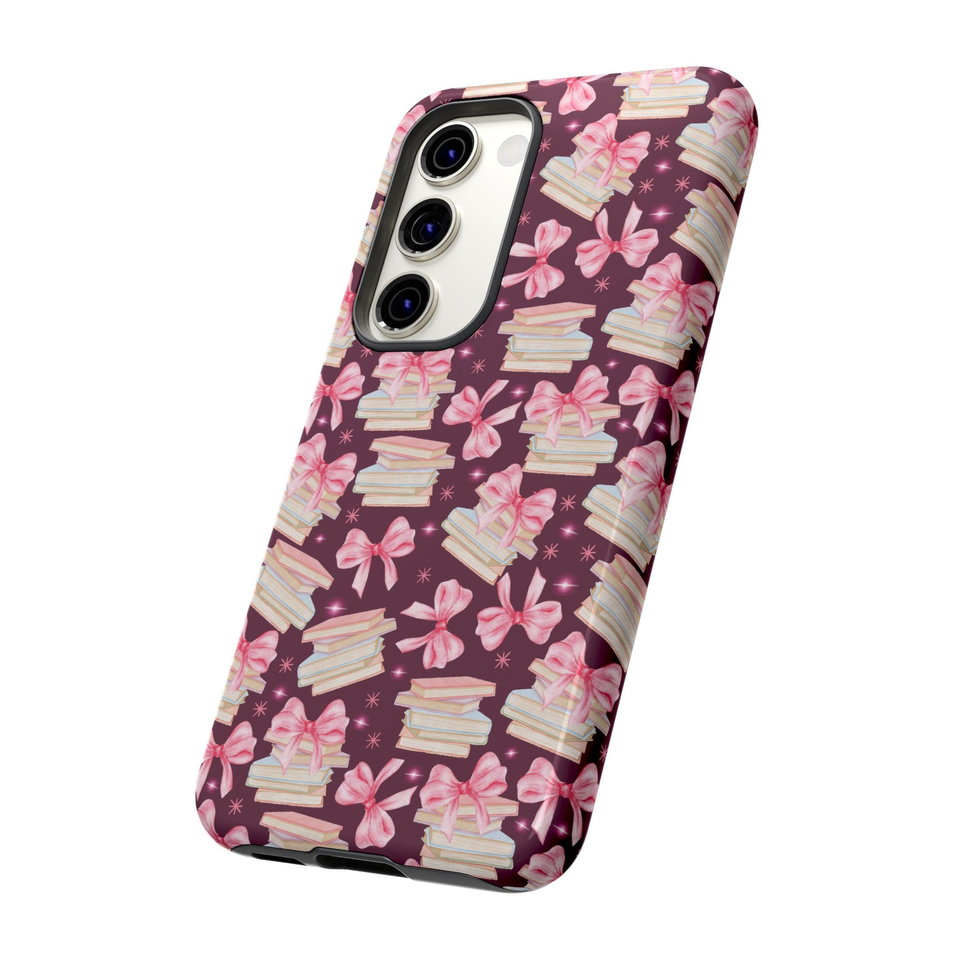 Coquette Pink Bows & Books Phone Case for iPhone 16 15 14 13 12  21 23 Samsung, and Pixel | Stylish Protective Cover Gift for Her Perfect for Floral Lover