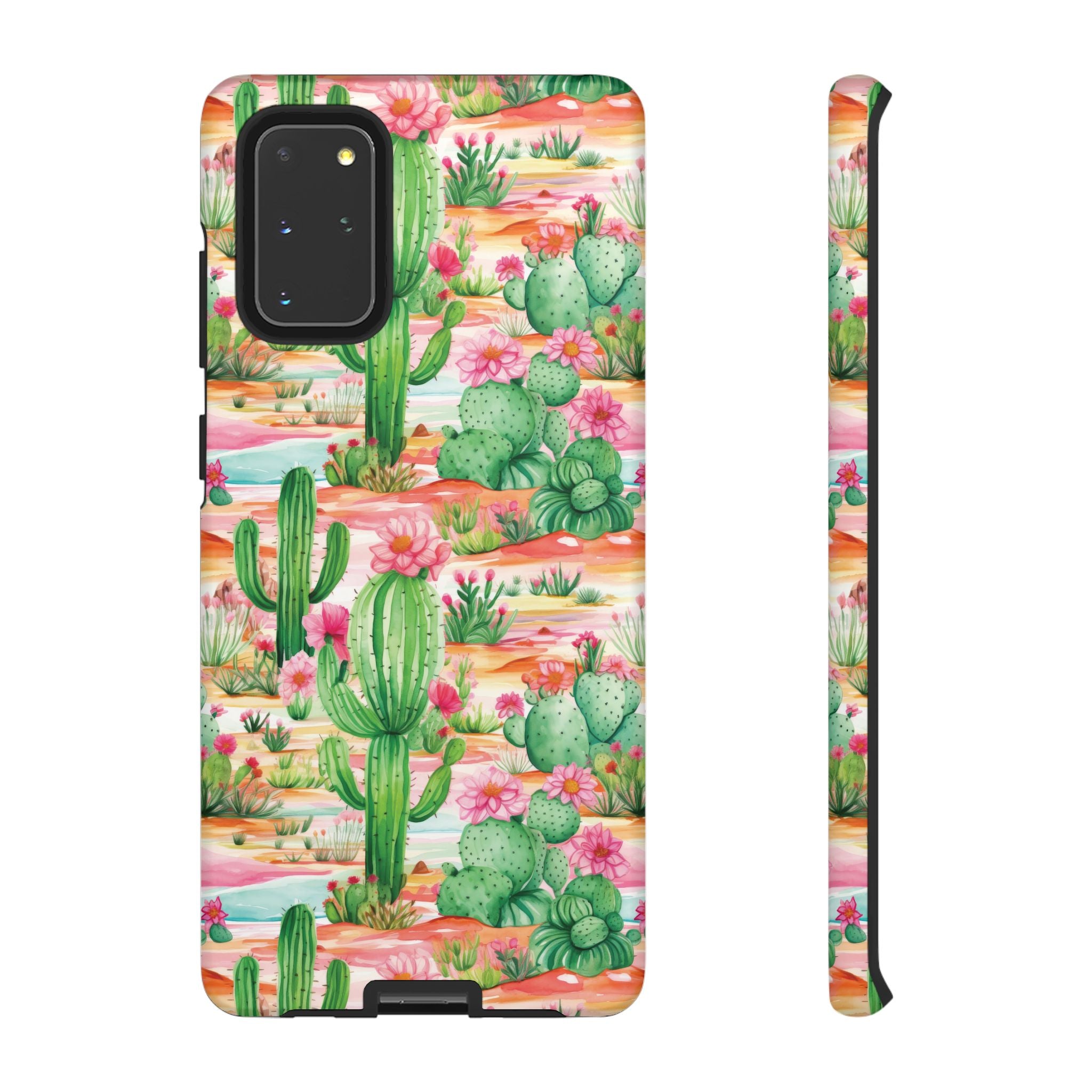 Pink and Mint Green Cactus Phone Case - Tough, Stylish Cover with Cactus Flowers | Durable Protection for iPhone & Android | Fresh Nature-Inspired Design!