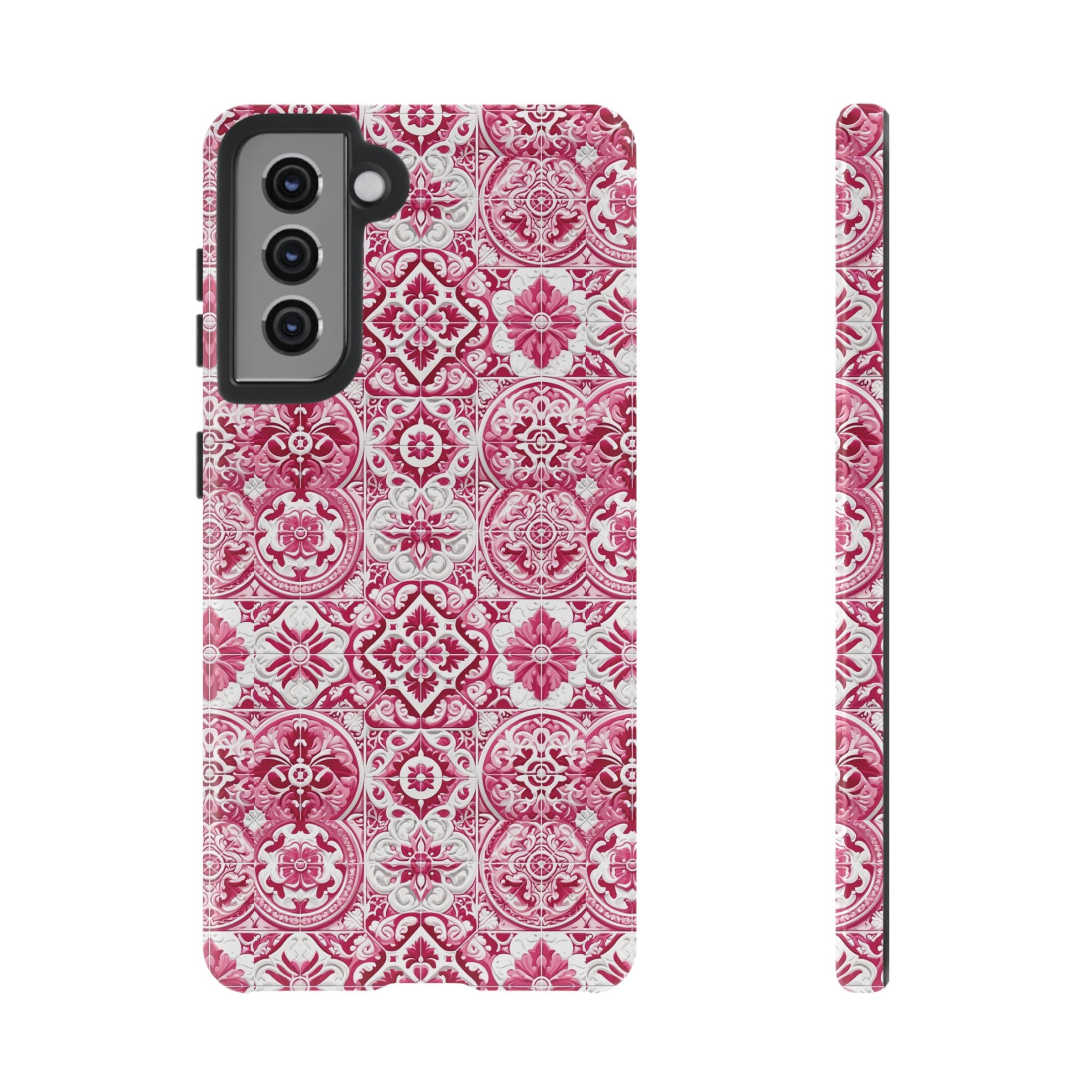 Pink and White Mediterranean Tile Design Phone Case - Stylish, Protective Cover for All Models Gift for Mom Accessory Gift for Her