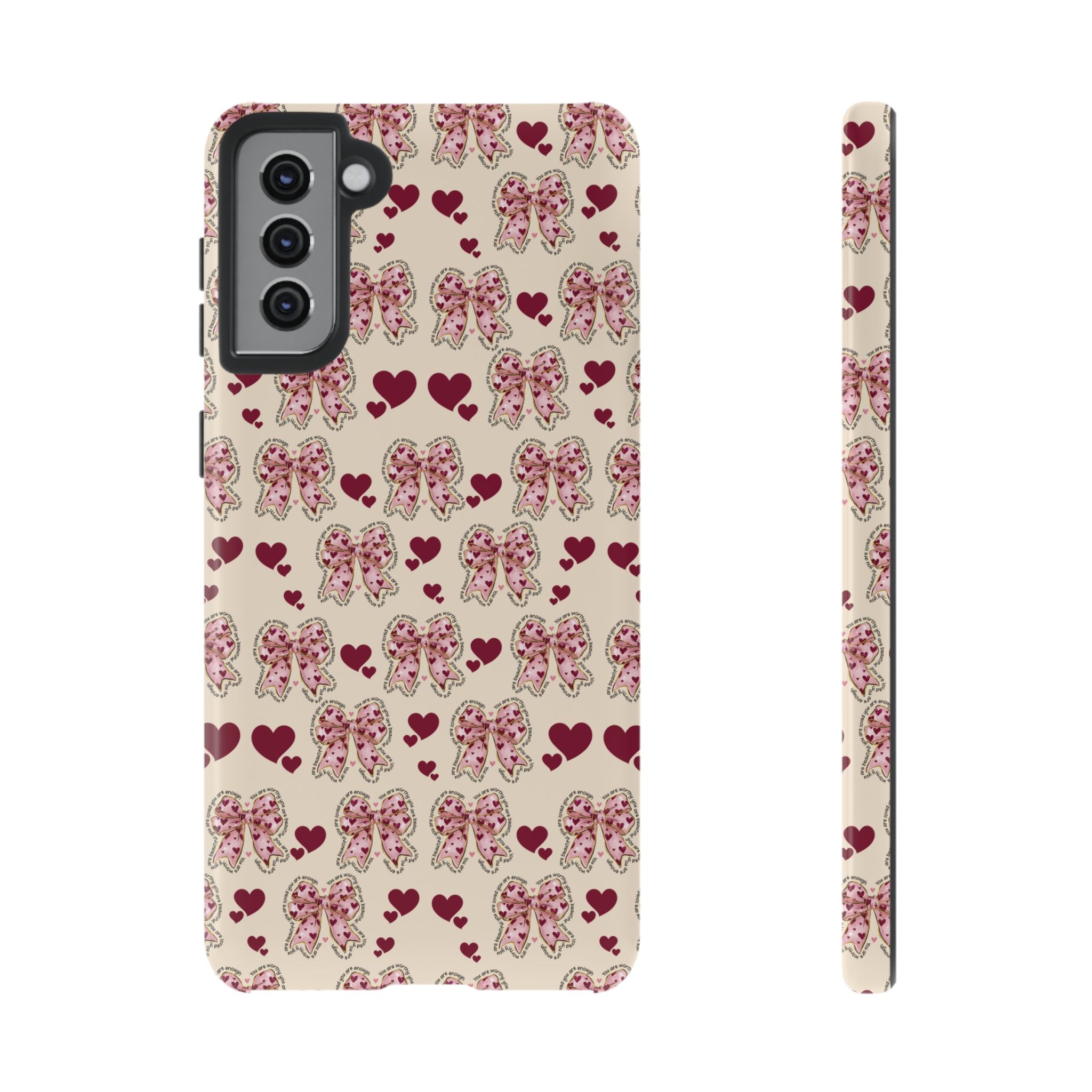 Charming Hearts & Pink Bows Phone Case Stylish & Durable Protection for Your Device | Scratch-Resistant, Slim Fit, and Lightweight Design for Everyday Use for iPhone & Android | Fresh Nature-Inspired Design!