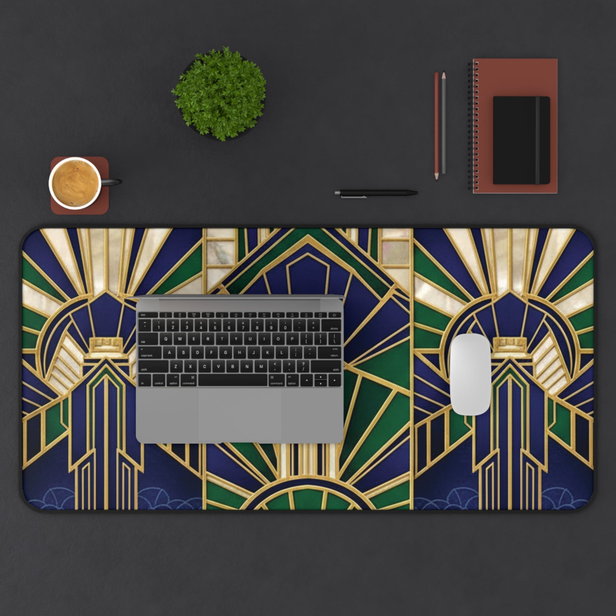 Imperial Art Deco Desk Mat – Gold & Navy Geometric Executive Pad