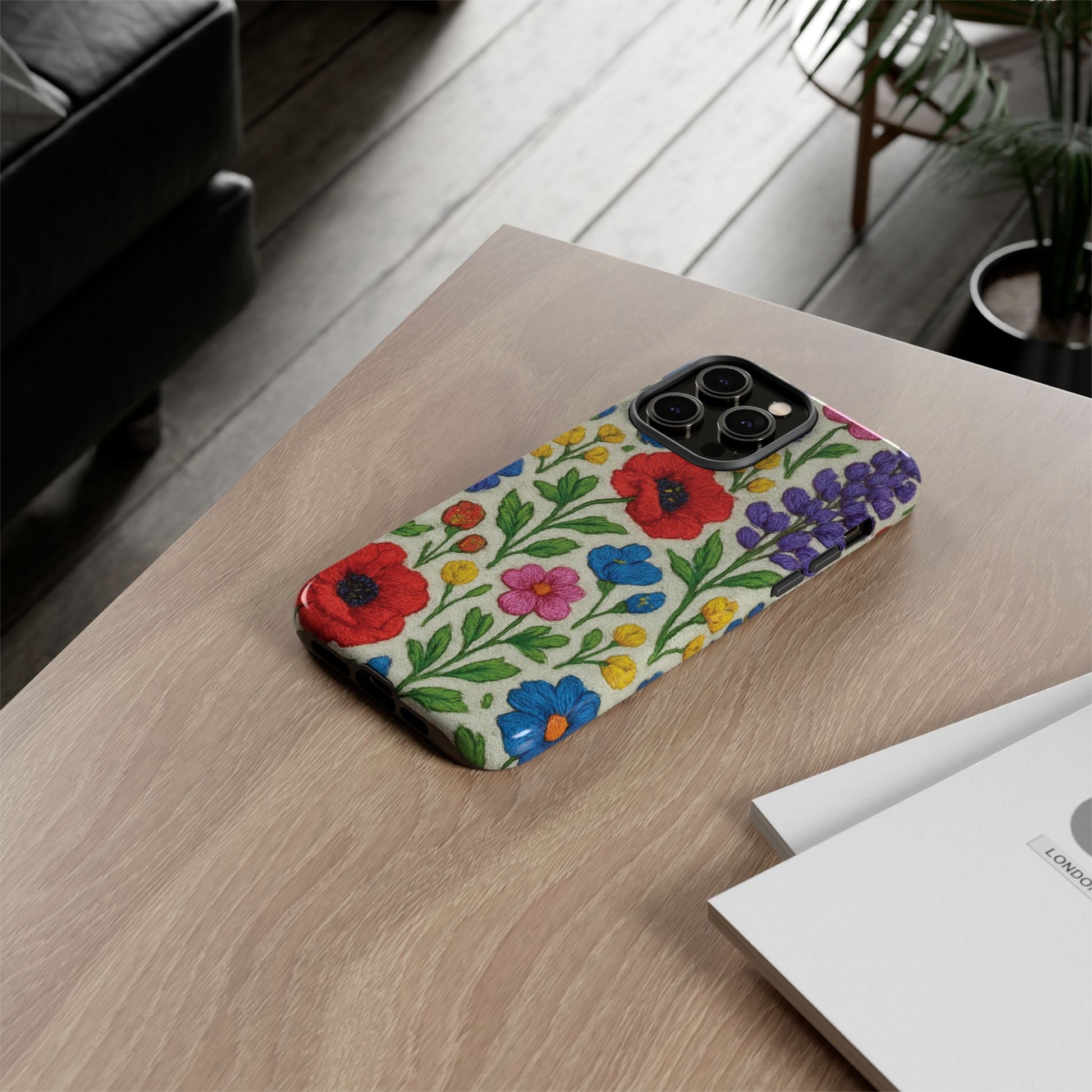 Bright 3D Illusion Wildflower Phone Case Cute Floral Design in Red, Pink, Blue – Aesthetic Protective Case for iPhone and  Android