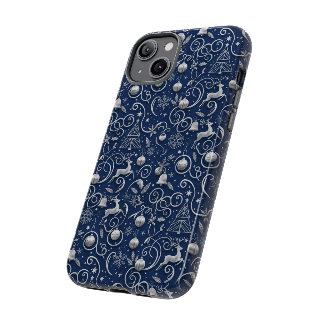 Blue & Silver Christmas Phone Case – Holiday Sparkle Design for iPhone 17, All iPhones & Galaxy | MRSBYVALLE Gift for Her