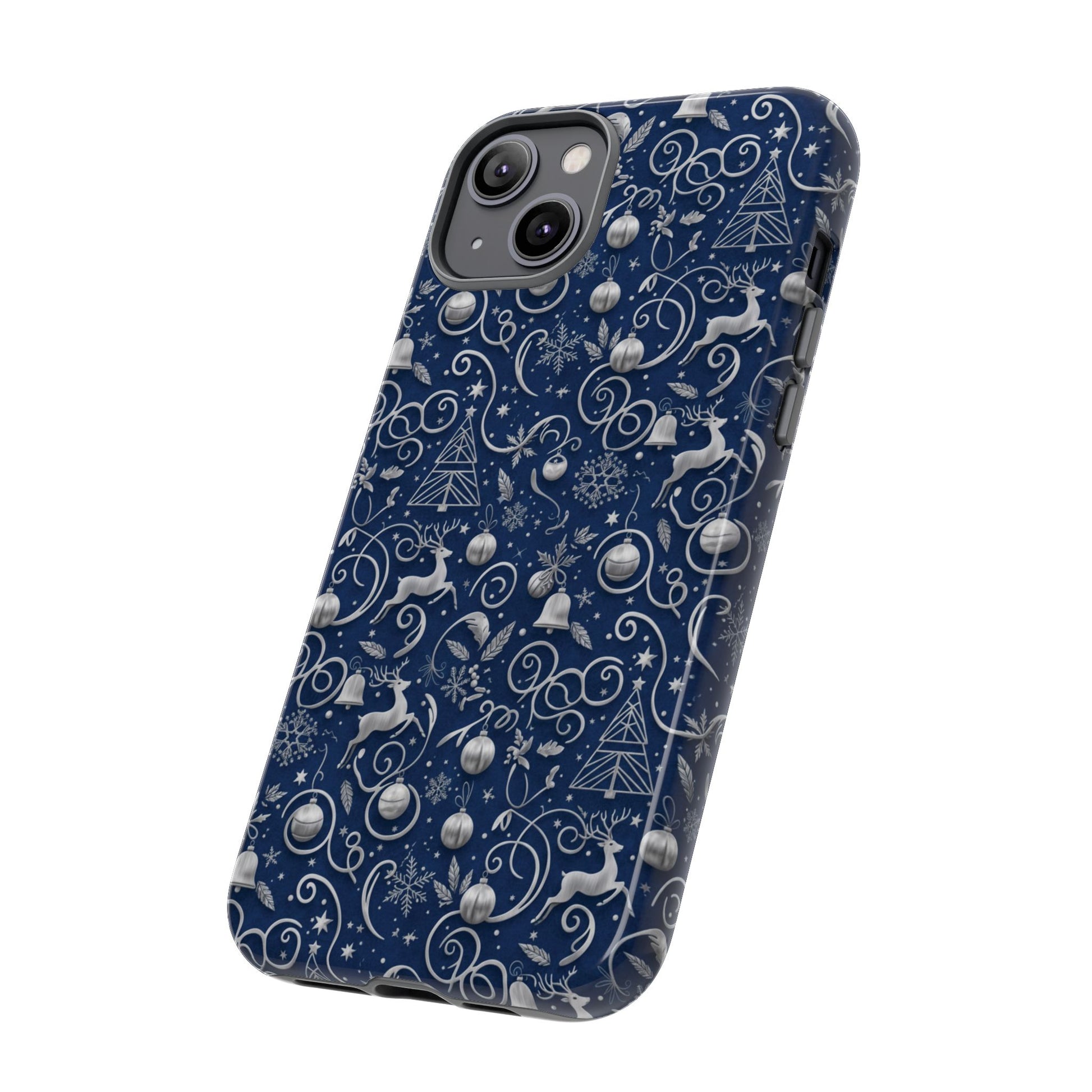 Blue & Silver Christmas Phone Case – Holiday Sparkle Design for iPhone 17, All iPhones & Galaxy | MRSBYVALLE Gift for Her