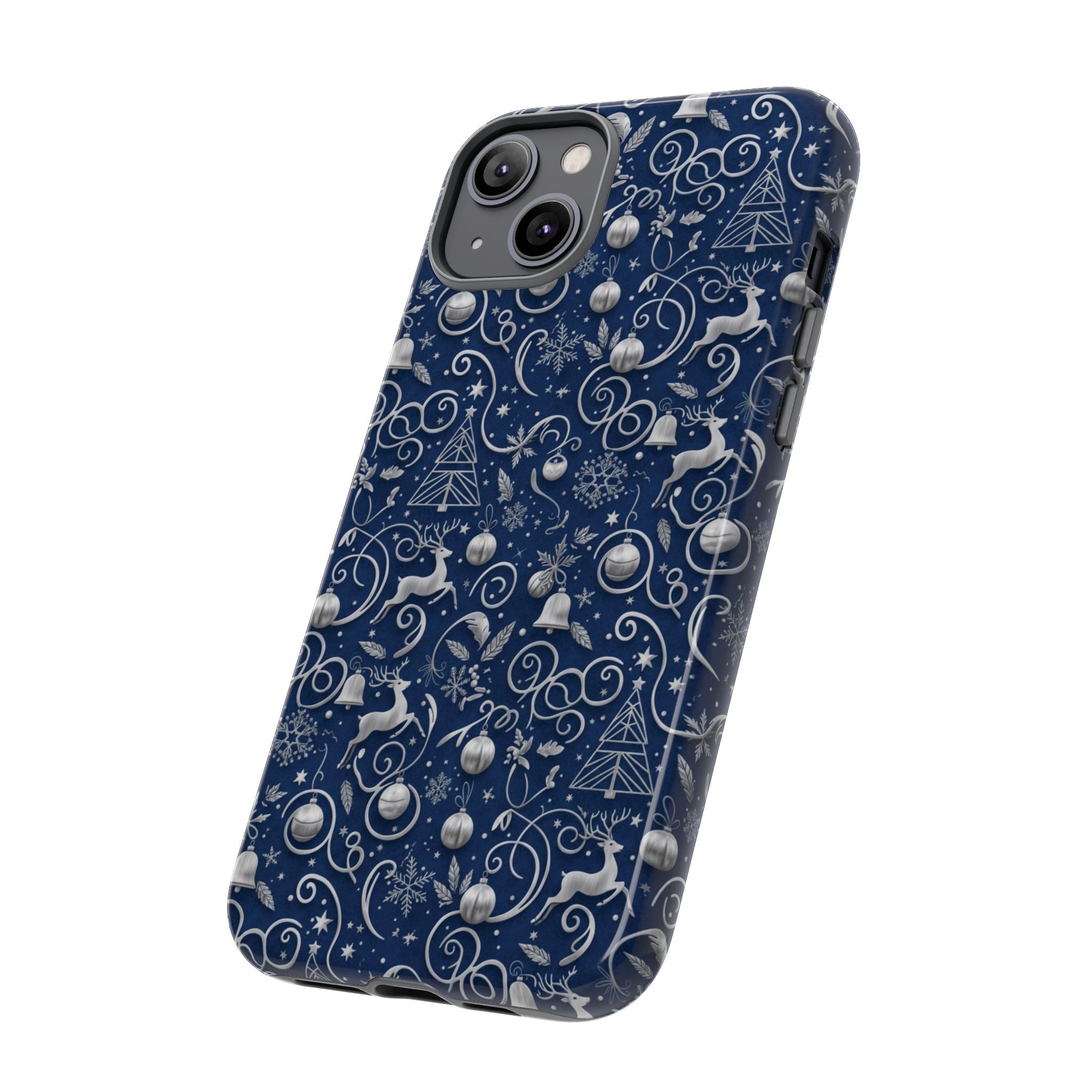 Coque Téléphone Noël Bleu & Argent – Motif Paillettes Festives pour iPhone 17, Tous iPhones & Galaxy | Cadeau MRSBYVALLE pour Elle
