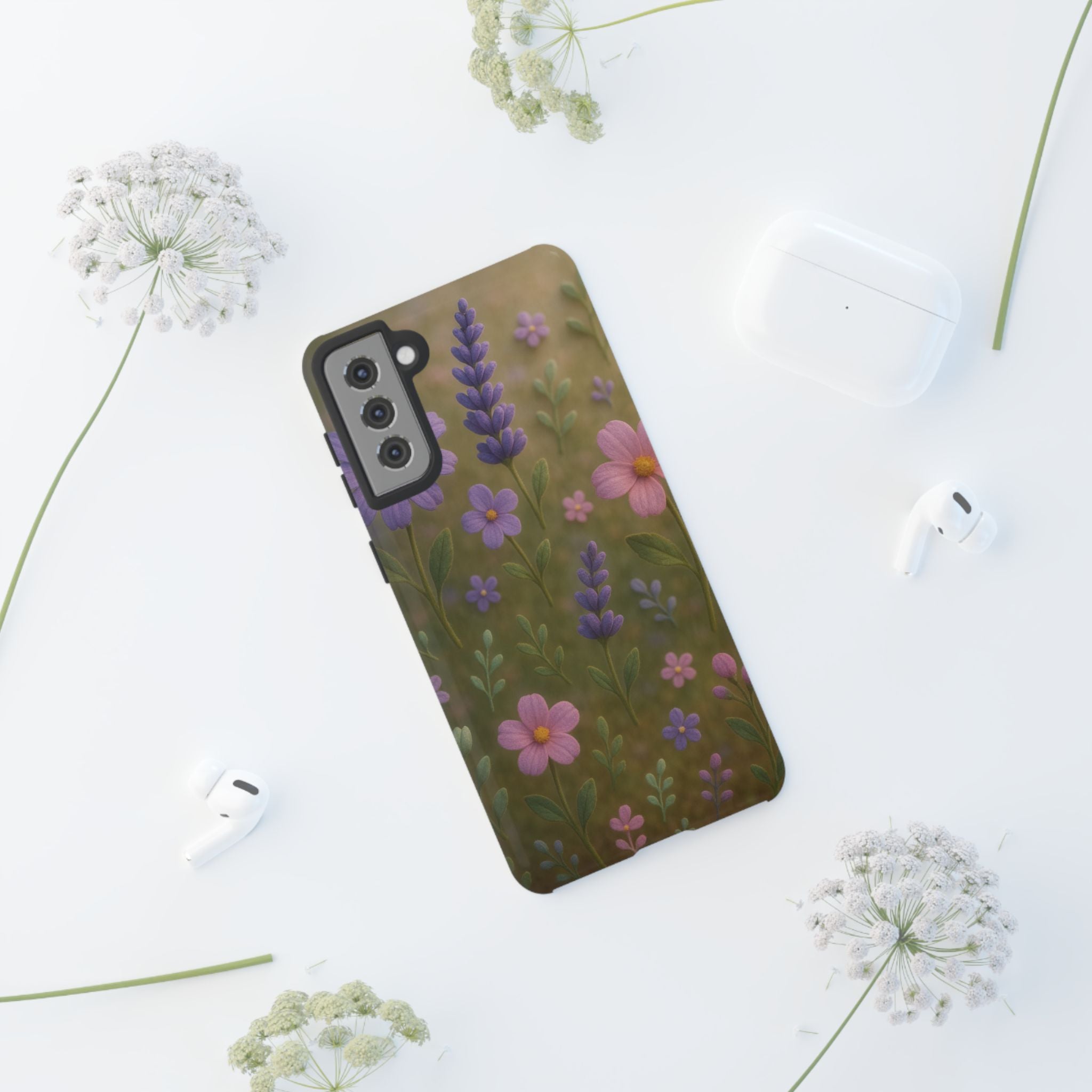 Pastel Flowers 3D Illusion Wildflower Phone Case Cute Pastel Floral Design in Lavender, Pink, Mint Green Aesthetic Protective Case for iPhone and  Android