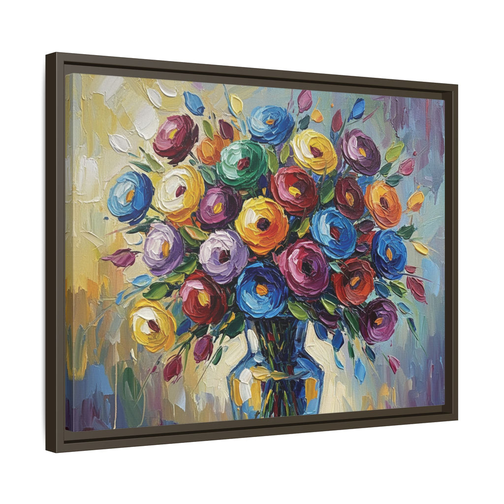 Impression sur toile bouquet floral aquarelle - Tableau mural encadré mat - Illusion de peinture à l'huile vibrante