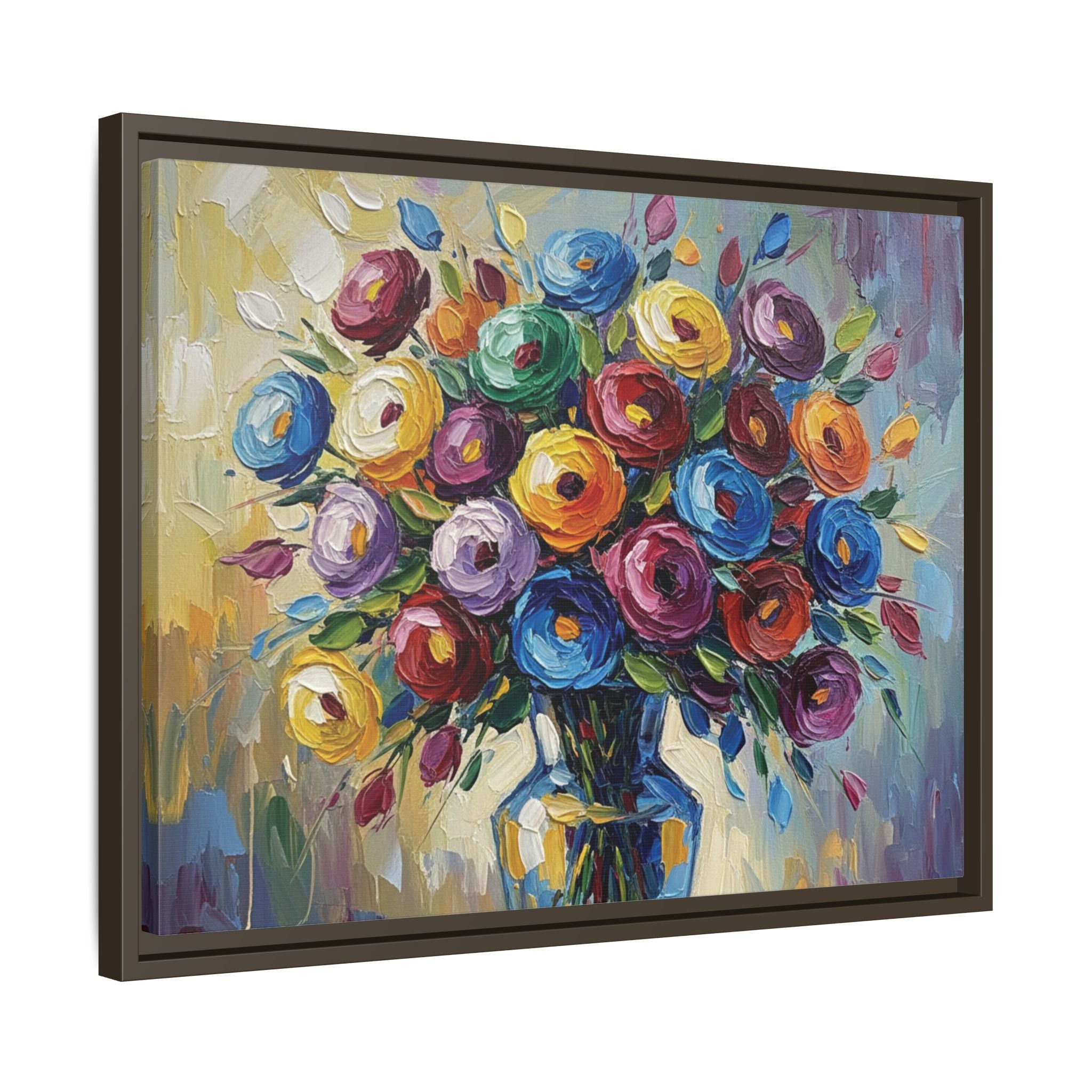 Impression sur toile bouquet floral aquarelle - Tableau mural encadré mat - Illusion de peinture à l'huile vibrante