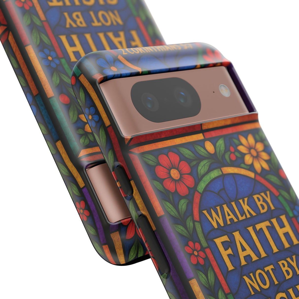 Walk by Faith Stain Glass Illusion Everywhere Christian Tough Phone Case with Bible Verse or Affirmation  Protective, Inspirational Gift for Christians