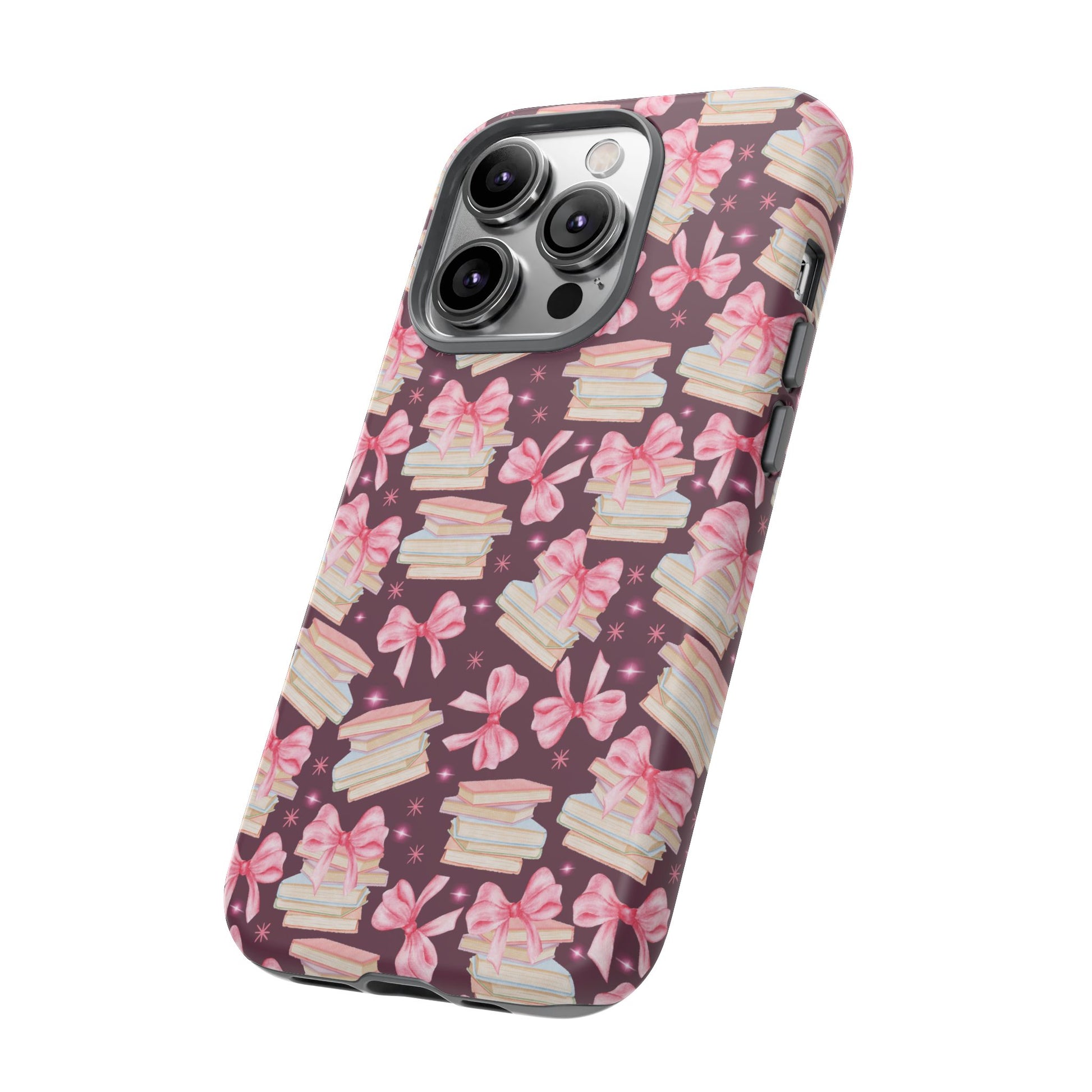 Coquette Pink Bows & Books Phone Case for iPhone 16 15 14 13 12  21 23 Samsung, and Pixel | Stylish Protective Cover Gift for Her Perfect for Floral Lover