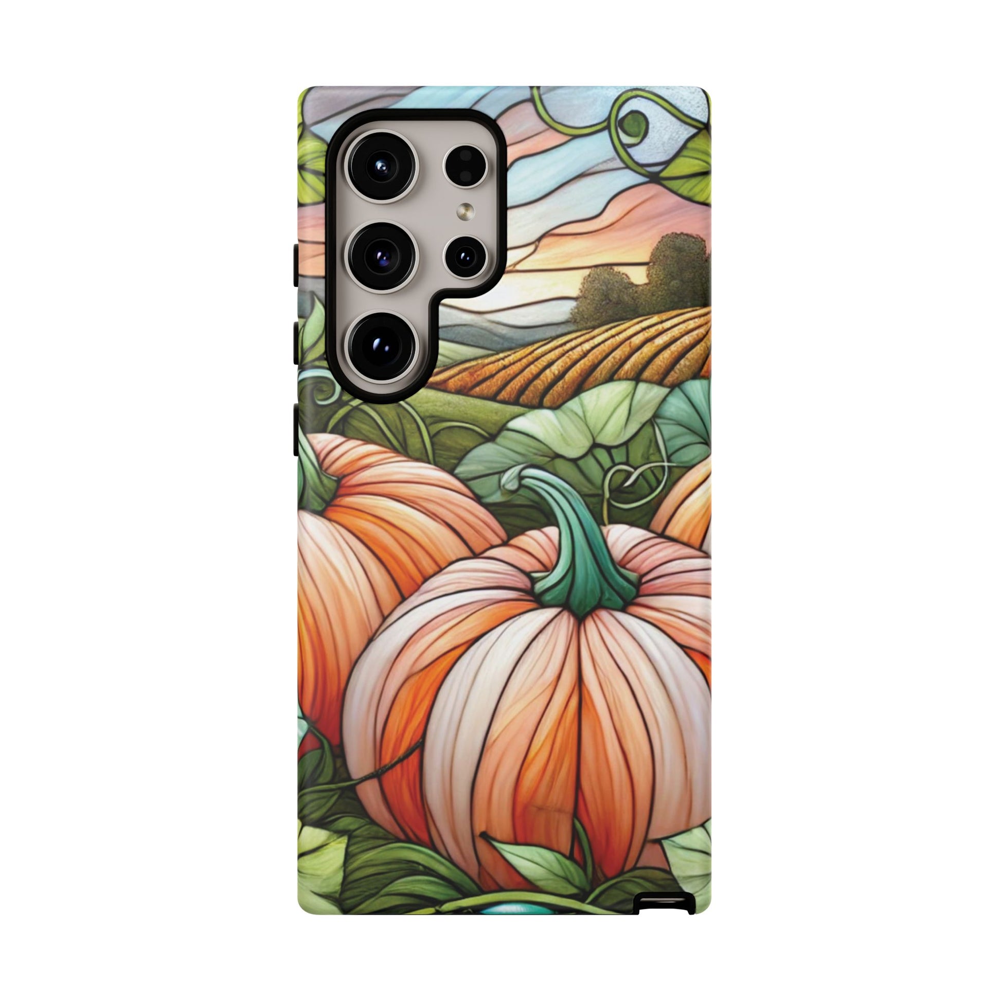 Pumpkins Phone Case Fall Faux Stained-Glass Thanksgiving Cover Pumpkin Lovers Gift for Galaxy S 24 23 22 21 Pixel 5 6 7 8 iPhone 17 , 16 15 14 13 12 Samsung iPhone Samsung Gift for Her