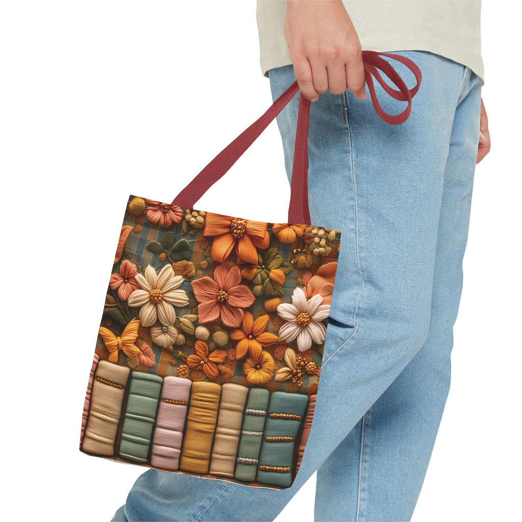 Boho Floral 3D Illusion Tote with Books Design Stylish and Functional Bag for Everyday Use Durable, Reusable, and Perfect for Book Lovers and Boho Enthusiasts Season - MRSBYVALLE