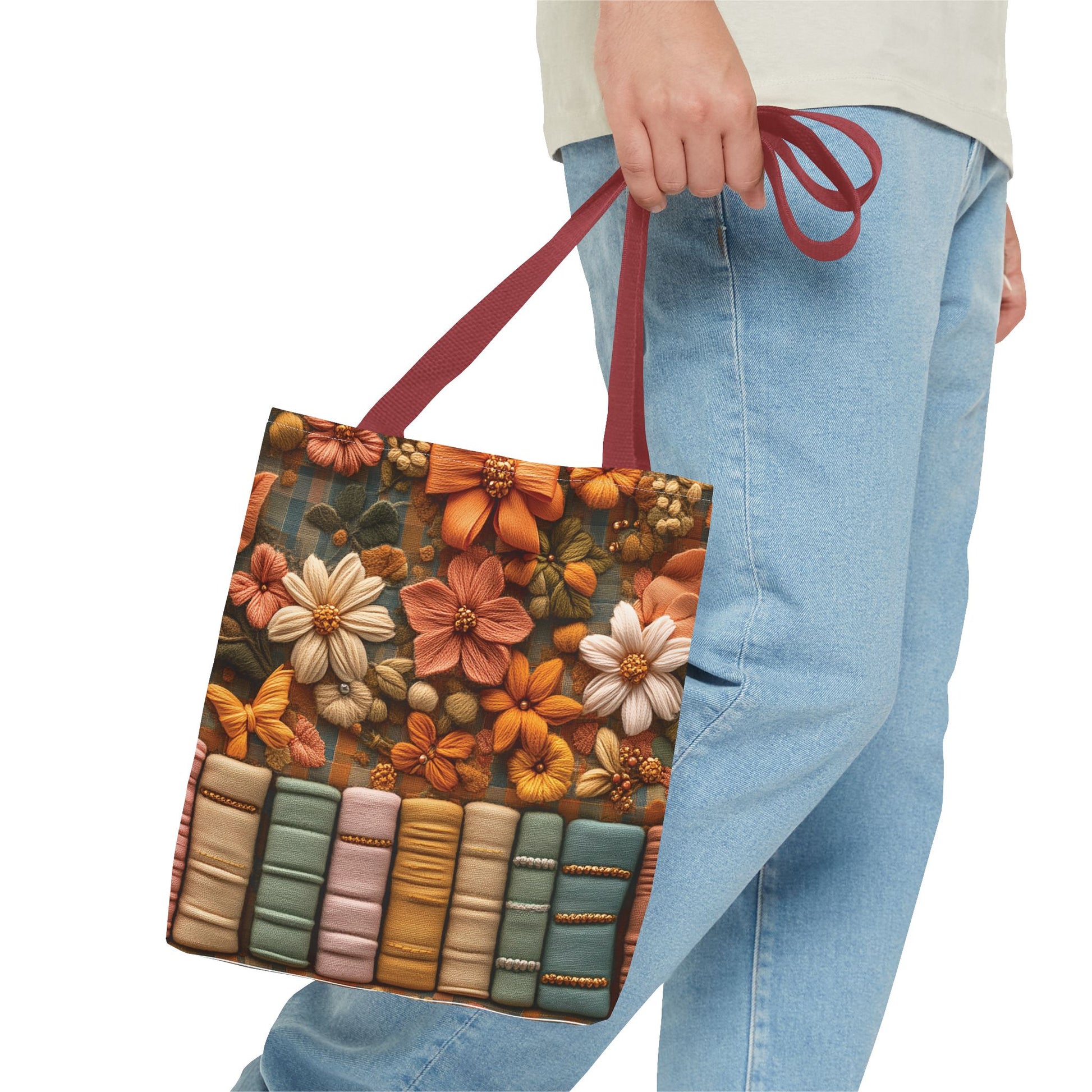 Boho Floral 3D Illusion Tote with Books Design Stylish and Functional Bag for Everyday Use Durable, Reusable, and Perfect for Book Lovers and Boho Enthusiasts Season - MRSBYVALLE
