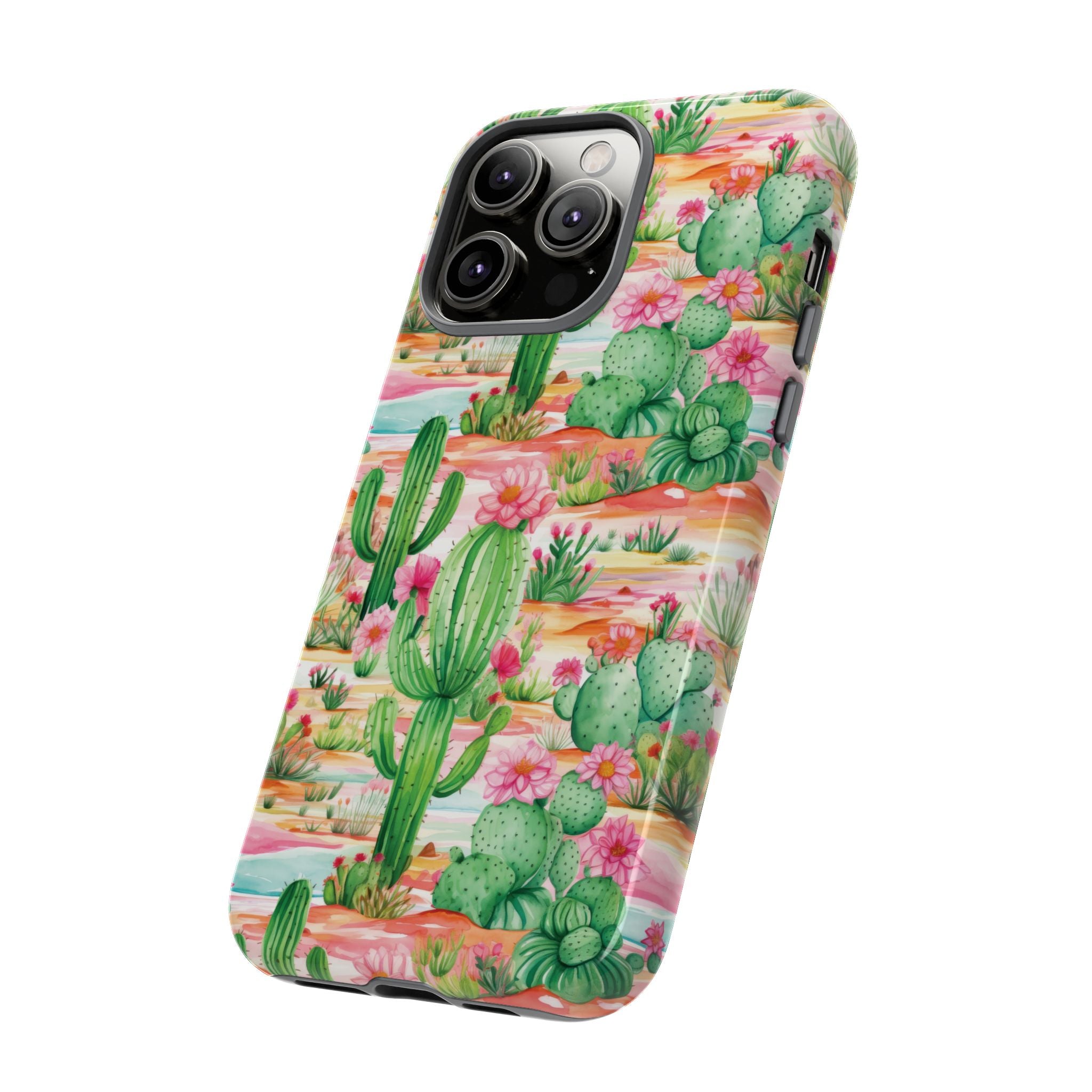 Pink and Mint Green Cactus Phone Case - Tough, Stylish Cover with Cactus Flowers | Durable Protection for iPhone & Android | Fresh Nature-Inspired Design!