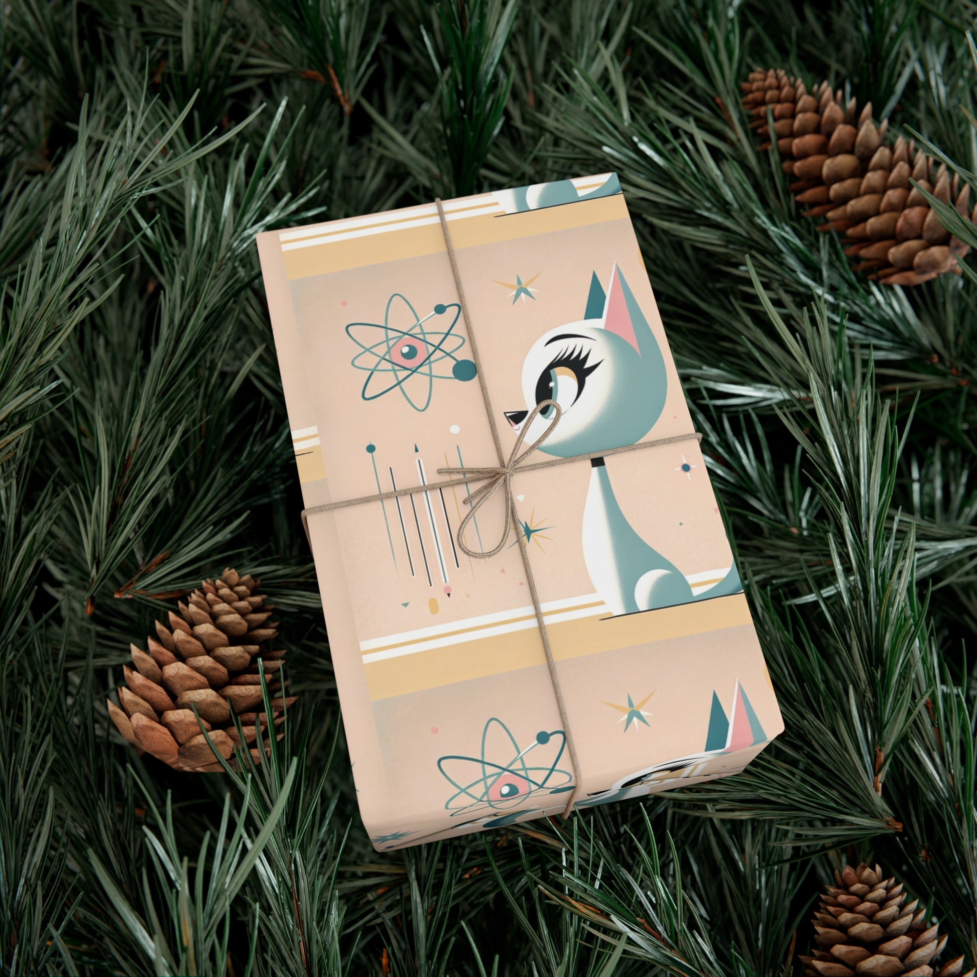 Atomic Pastel Cat 3D Illusion Wrapping Paper Cat Lover Gift Wrap it's Perfect for Weddings, Bridal & Baby Showers Eco-Friendly, Vibrant Design in Matte/Satin, All Occasion.