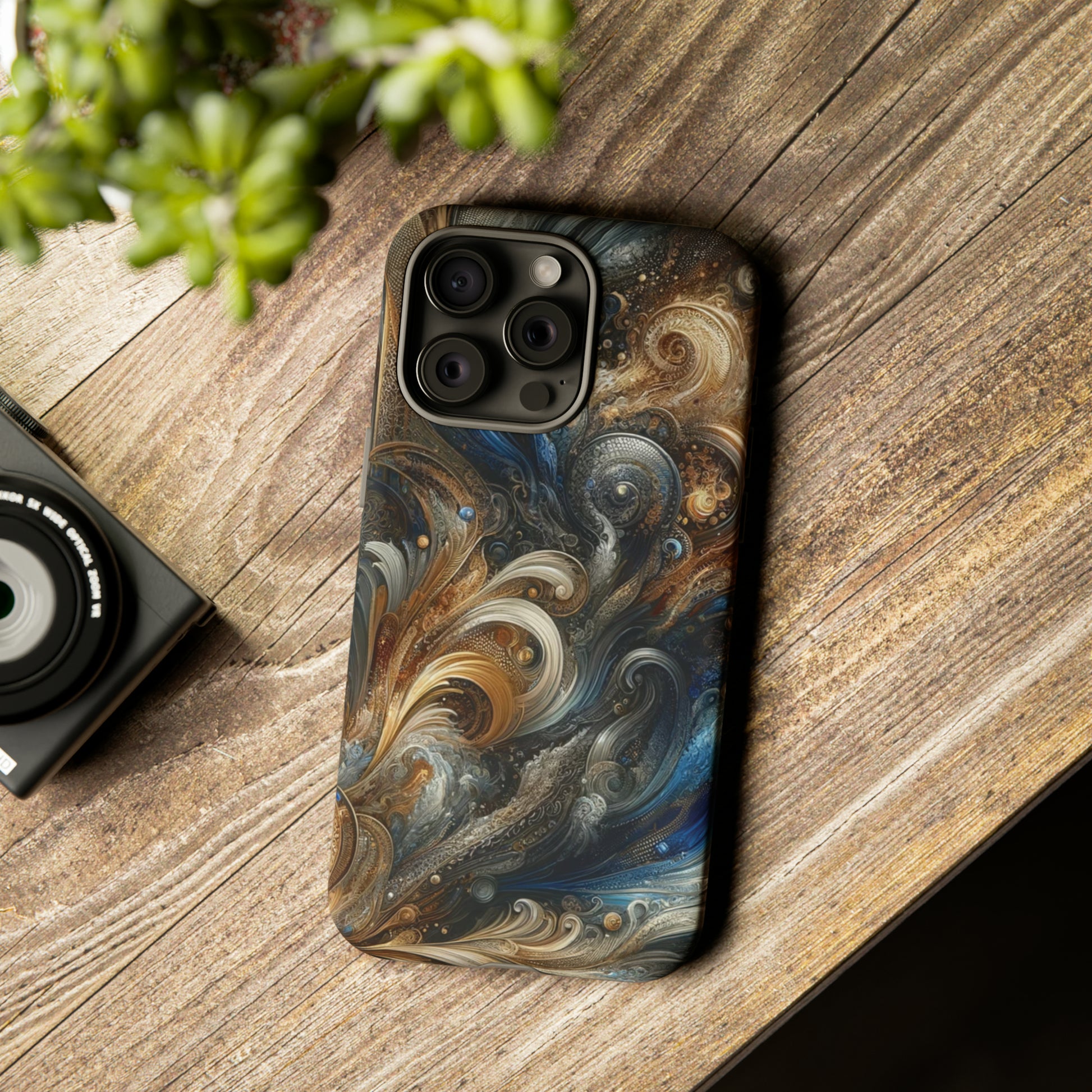 Gold and Navy Art Design Luxury Phone Tough Case Floral Elegant Durable Stylish for Modern Devices iPhone 15, Samsung iPhone Samsung Accessory Gift for Her.
