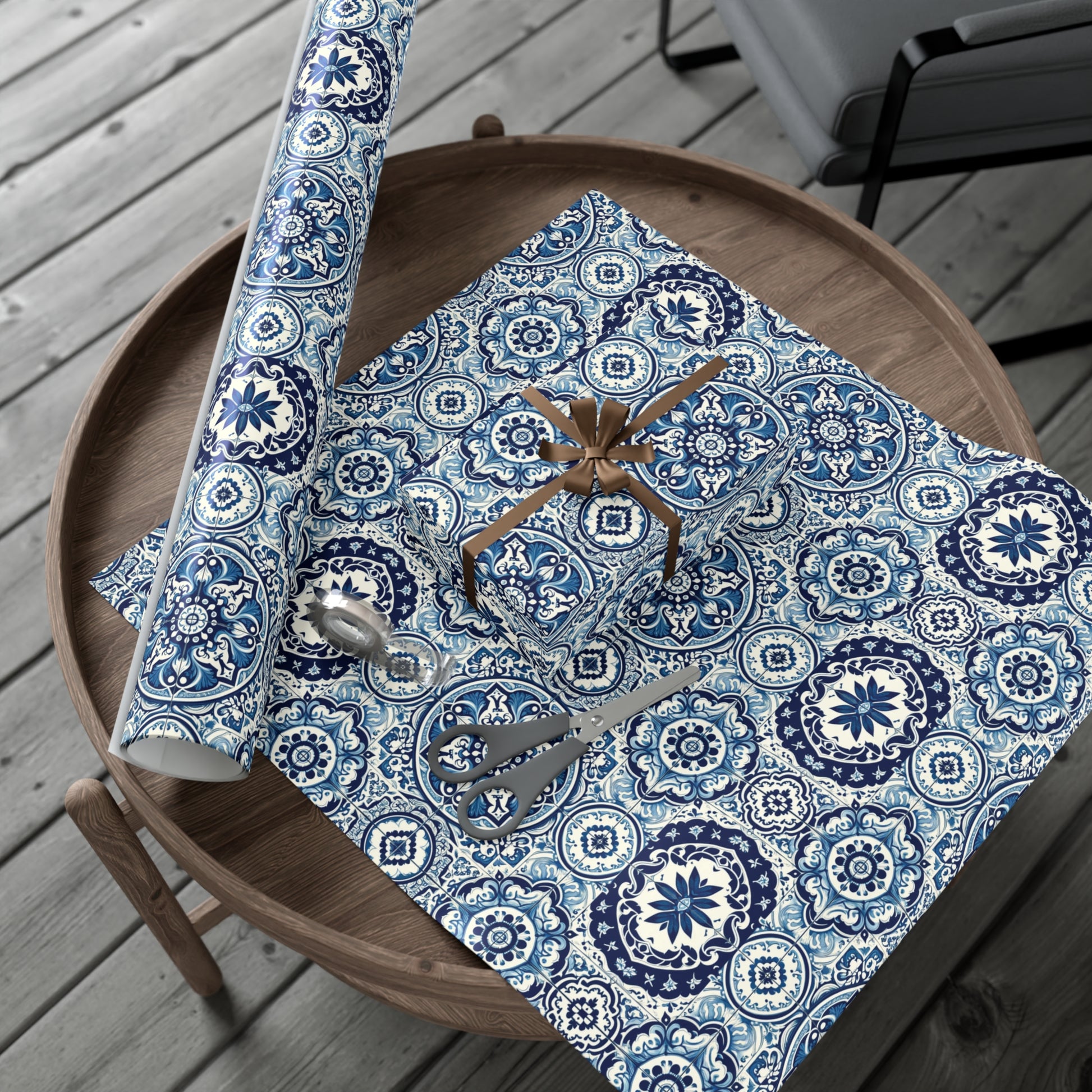 Blue Tile Design Wrapping Paper Pink Elegance Perfect for Gifts Weddings, Bridal Baby Showers, Mother's Day, Christmas All Occasion - MRSBYVALLE