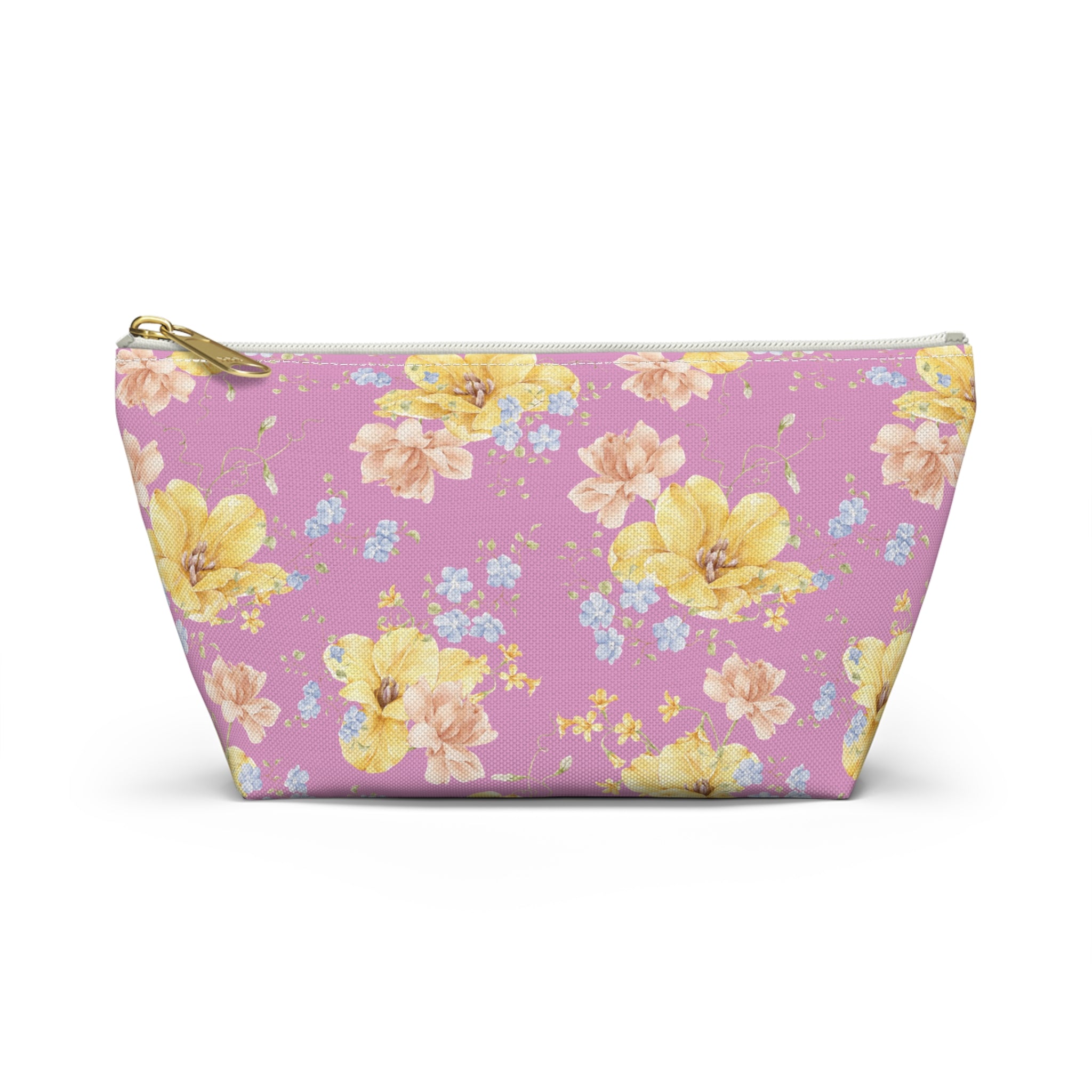 Yellow Floral Accessory Pouch — T‑Bottom Cosmetic Bag Makeup