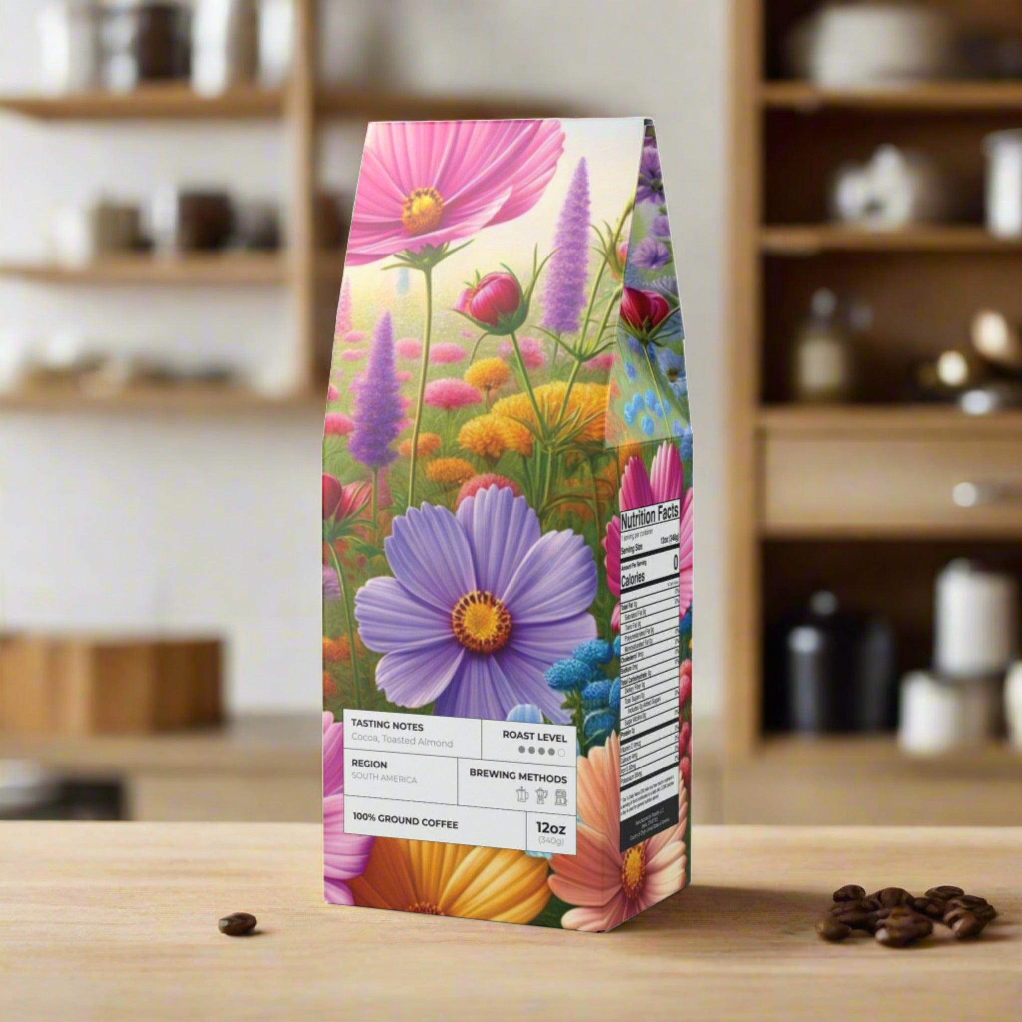 Bright Boho Wildflowers Coffee Medium-Dark Roast with Toasted Nut Cocoa Notes Serene Modern Cascades Blend Medium-Dark Roast Coffee Fun Design | Gift for Mom - MRSBYVALLE