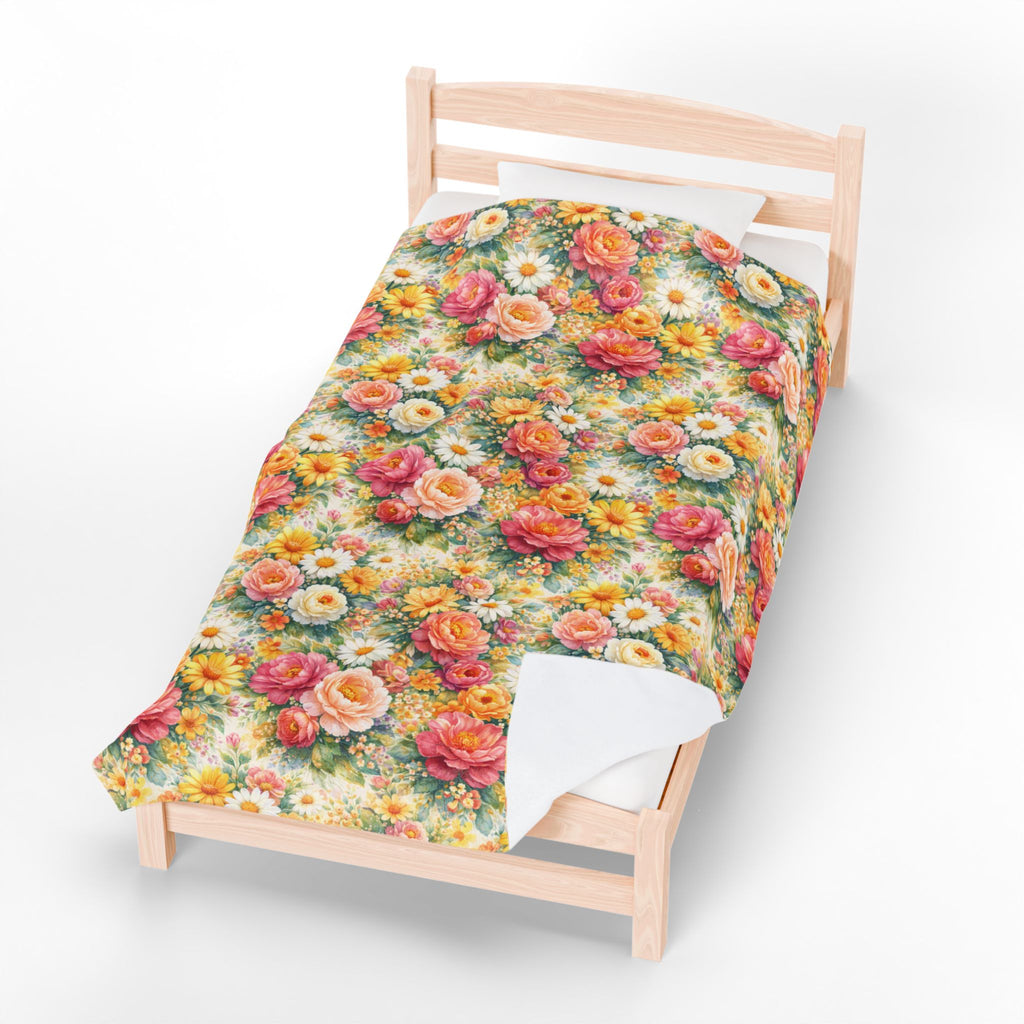 Couverture polaire en velours floral éclatant — Jeté floral esthétique en Minky