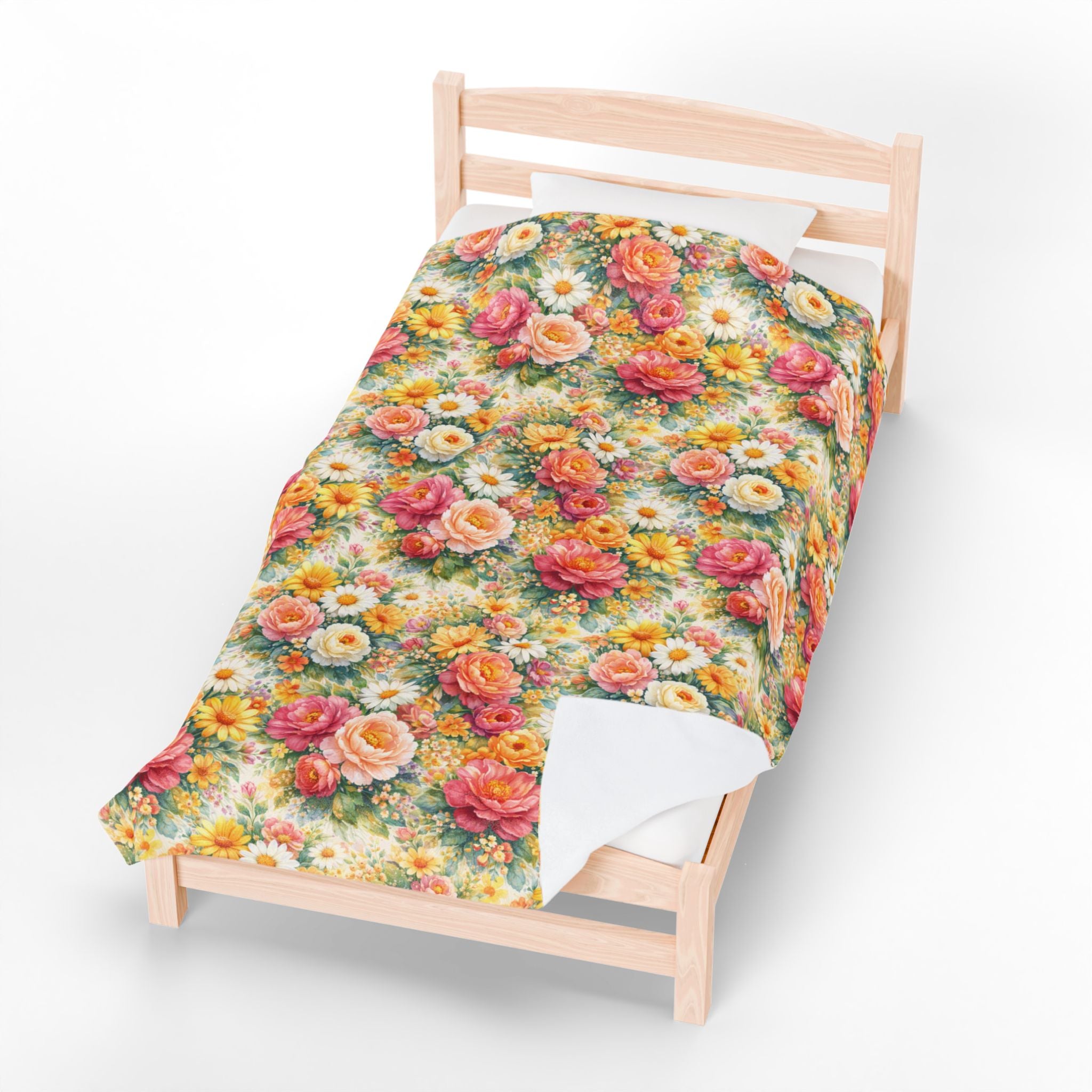 Couverture polaire en velours floral éclatant — Jeté floral esthétique en Minky