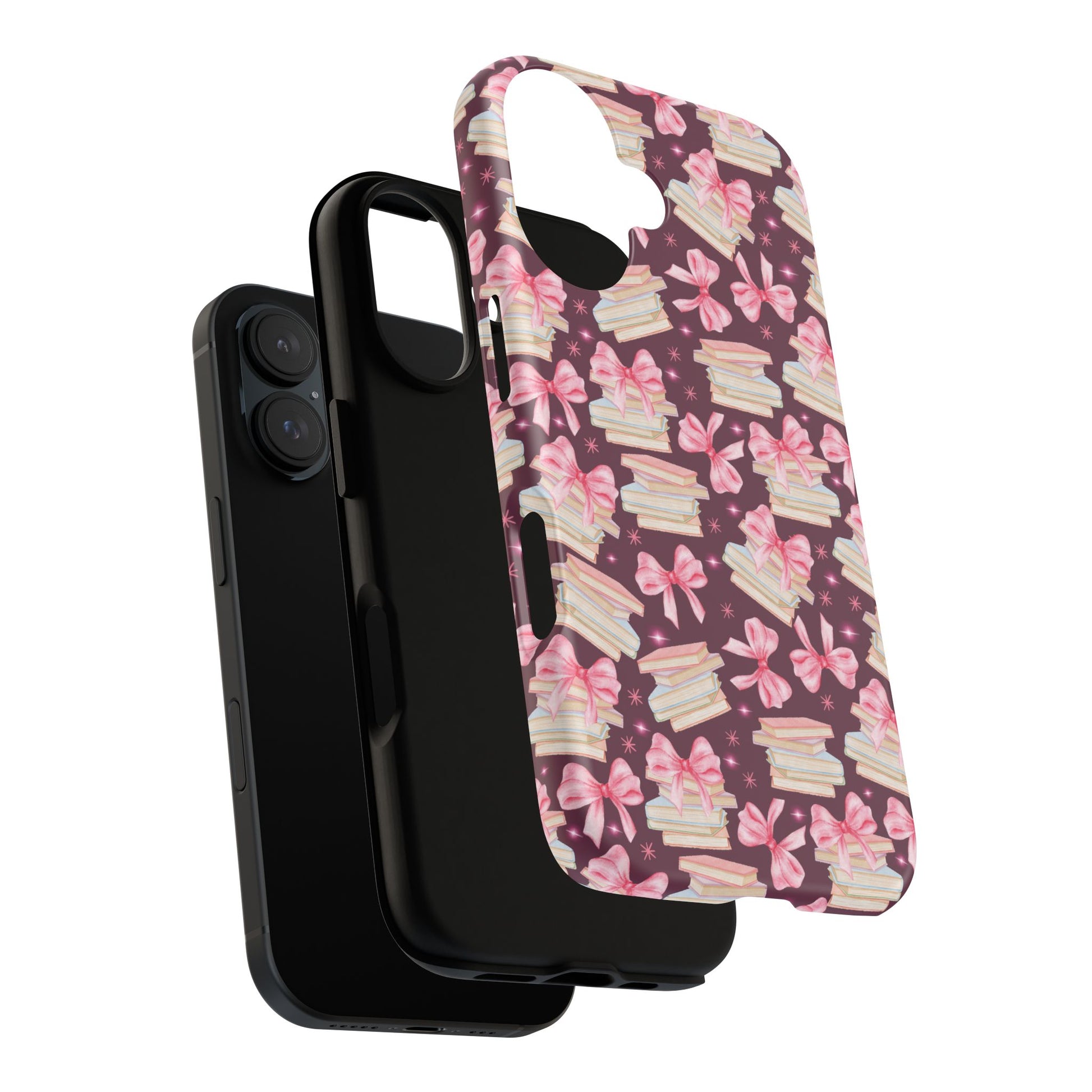 Coquette Pink Bows & Books Phone Case for iPhone 16 15 14 13 12  21 23 Samsung, and Pixel | Stylish Protective Cover Gift for Her Perfect for Floral Lover