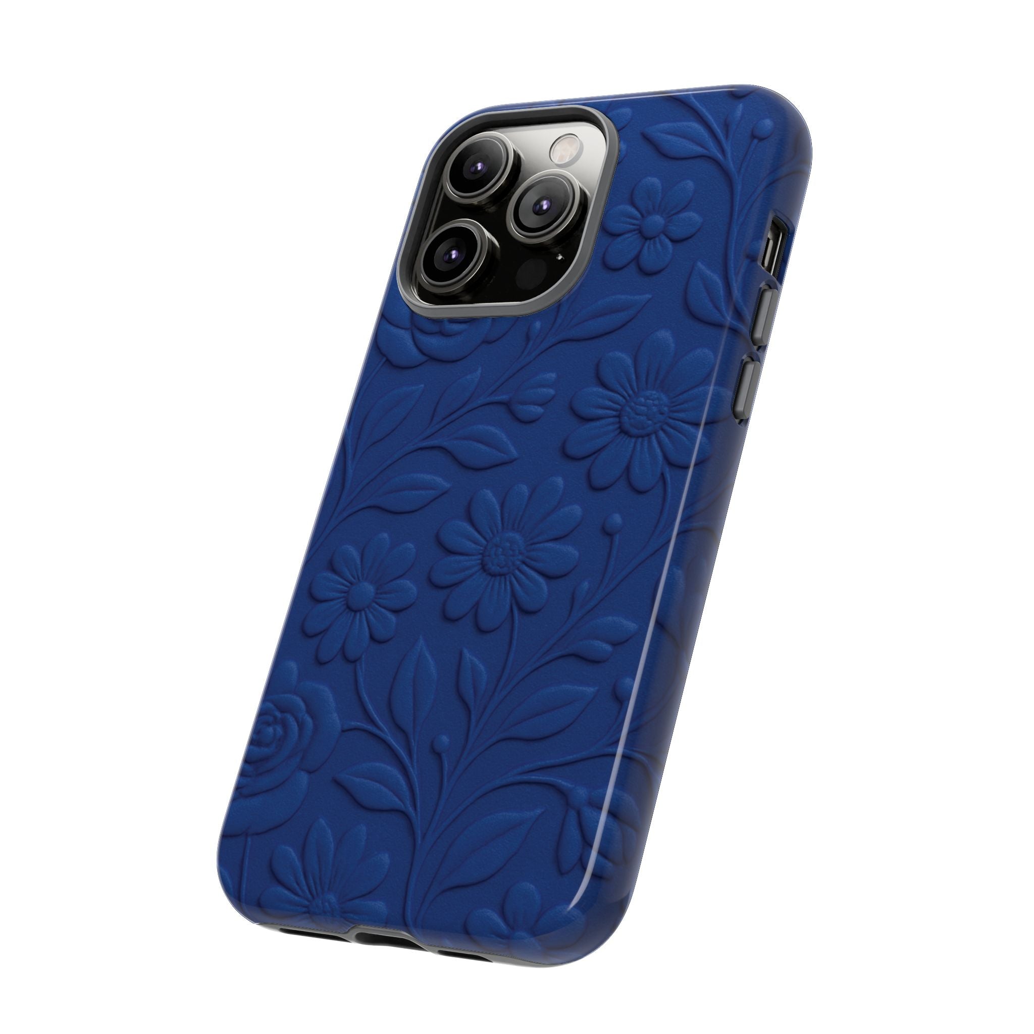 3D Illusion Floral Cobalt Blue Phone Case Elegant Raised Flower Design, Seamless Textured Look, Durable & Stylish Protection for iPhone and Android Models Fits iPhone & Samsung Models