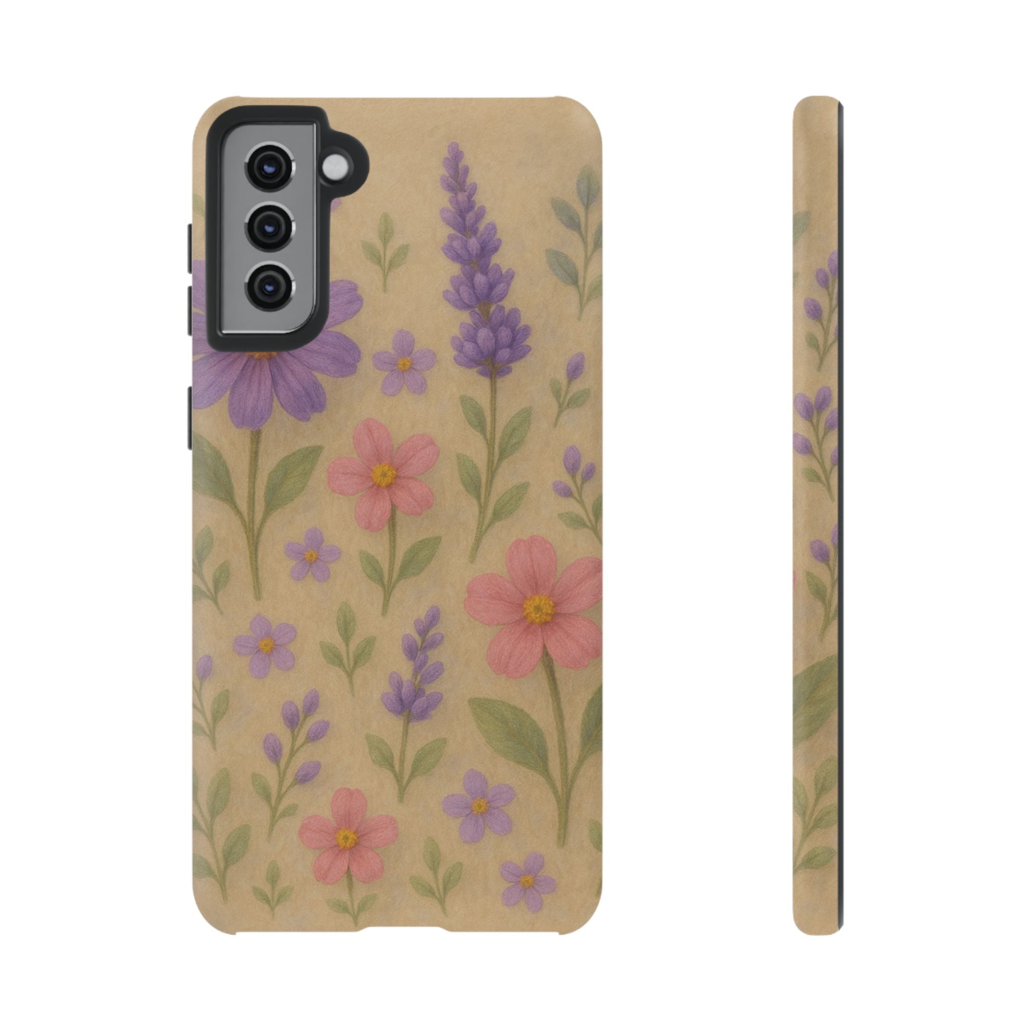3D Illusion Wildflower Phone Case Cute Pastel Floral Design in Lavender, Pink, Mint Green – Aesthetic Protective Case for iPhone and  Android