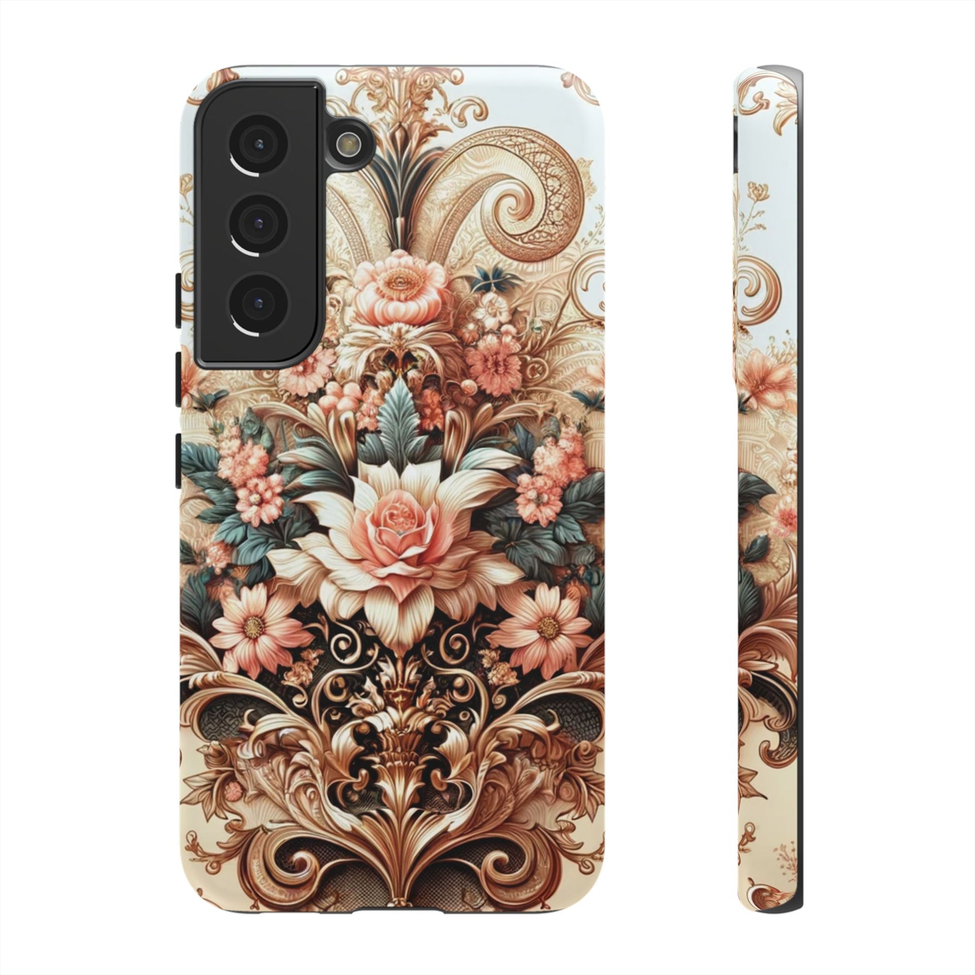 Gold Design Luxury Phone Tough Case Floral Elegant Durable Stylish for Modern Devices iPhone 17, 16, 15, Samsung iPhone Samsung Accessory Gift for Her