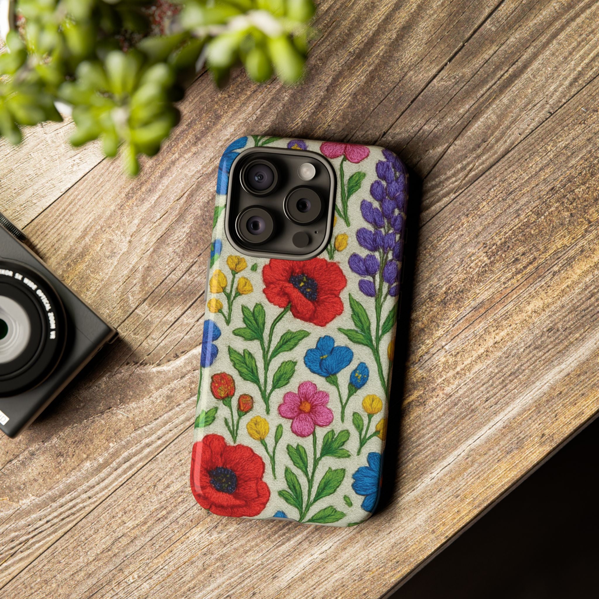 Bright 3D Illusion Wildflower Phone Case Cute Floral Design in Red, Pink, Blue – Aesthetic Protective Case for iPhone and  Android