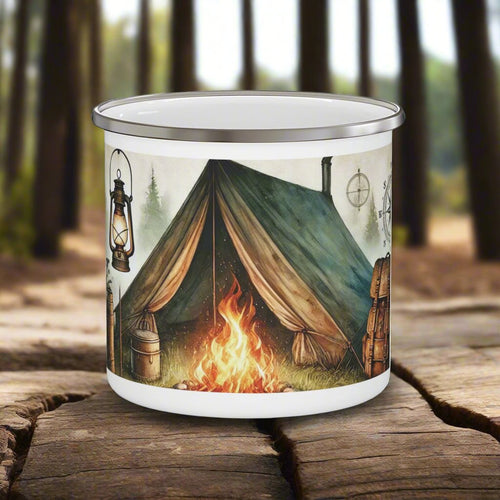 12oz Enamel Camping Mug - Scenic Campground Design | Perfect for Camping, Coffee, Hot Chocolate | Durable, Lightweight Mug for Outdoor Adventures | Ideal Camping Gift Perfect Christmas - MRSBYVALLE
