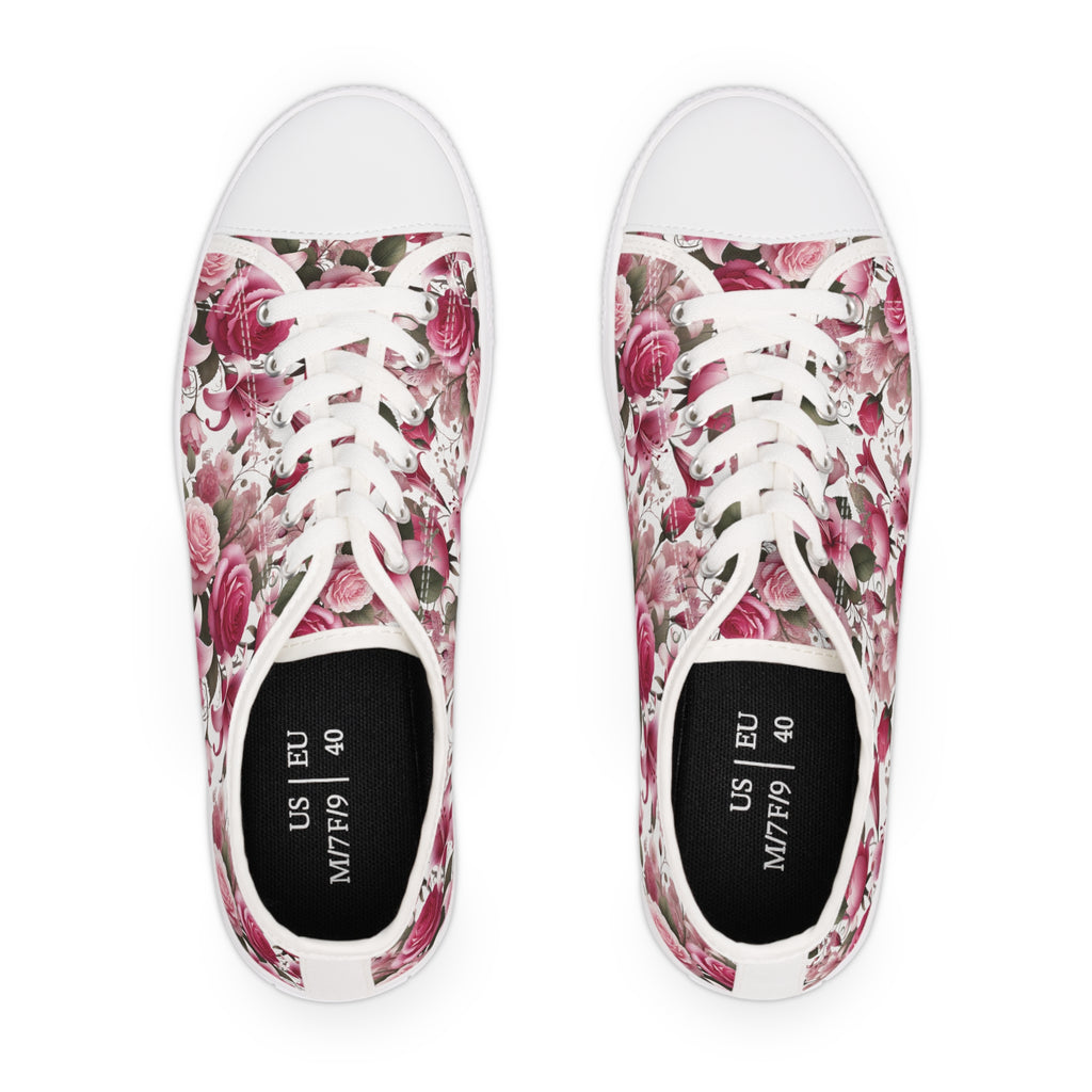 Floral Pink Women's Low Top Sneakers Breathable Polyester Canvas, Lightweight Stylish Floral Pastel Design, Comfortable All-Day Wear, Perfect for Walking and Everyday Activities - MRSBYVALLE