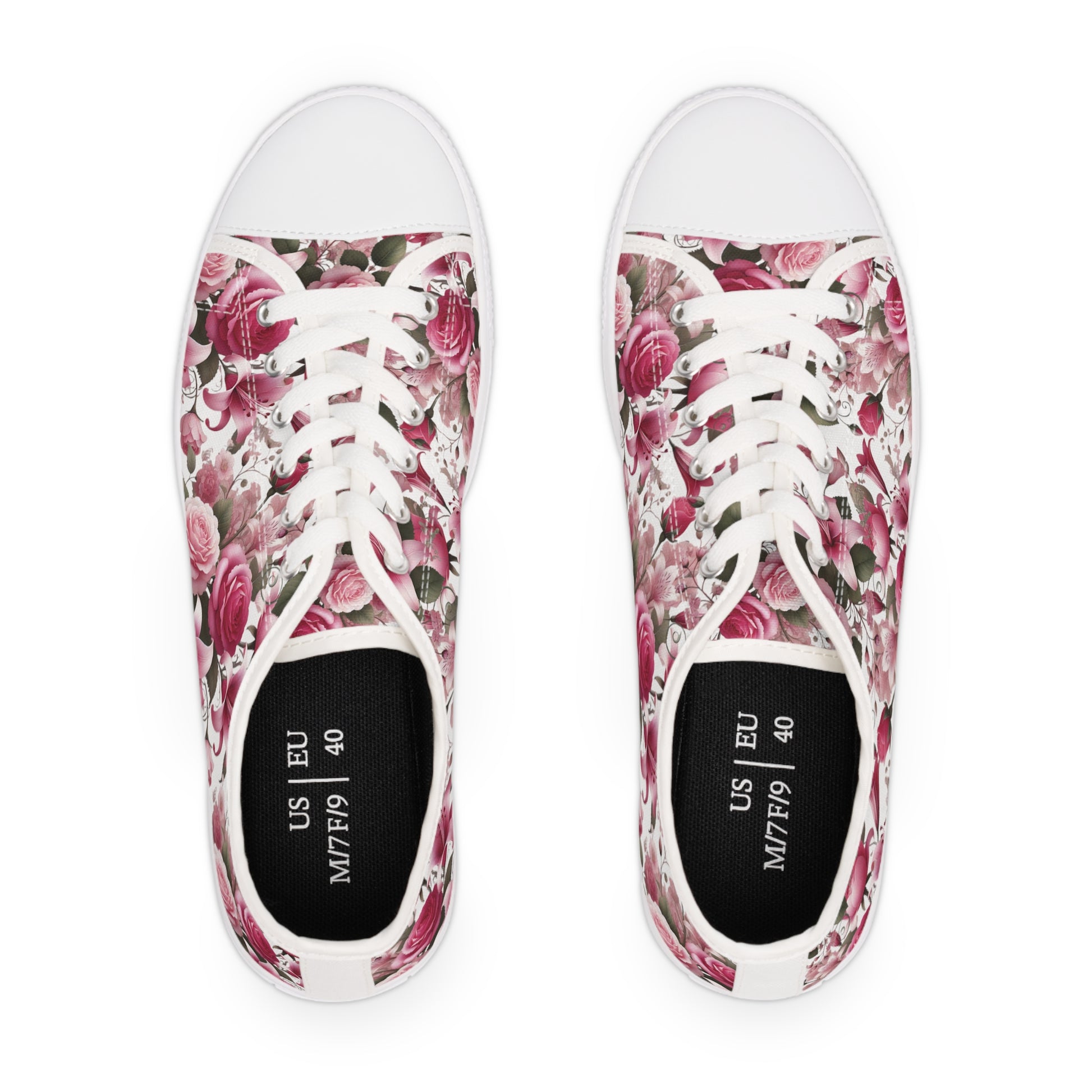 Floral Pink Women's Low Top Sneakers Breathable Polyester Canvas, Lightweight Stylish Floral Pastel Design, Comfortable All-Day Wear, Perfect for Walking and Everyday Activities - MRSBYVALLE
