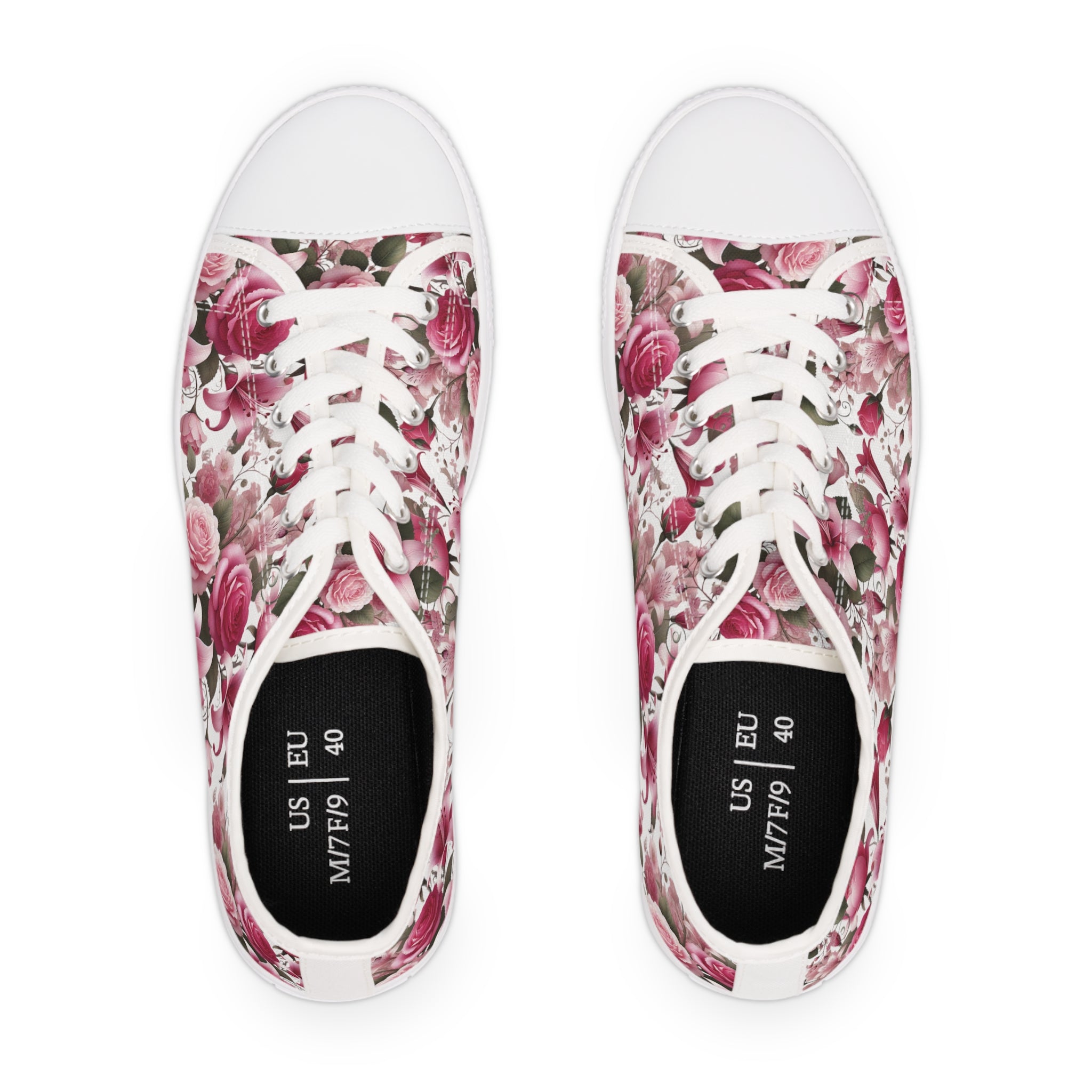 Floral Pink Women's Low Top Sneakers Breathable Polyester Canvas, Lightweight Stylish Floral Pastel Design, Comfortable All-Day Wear, Perfect for Walking and Everyday Activities - MRSBYVALLE