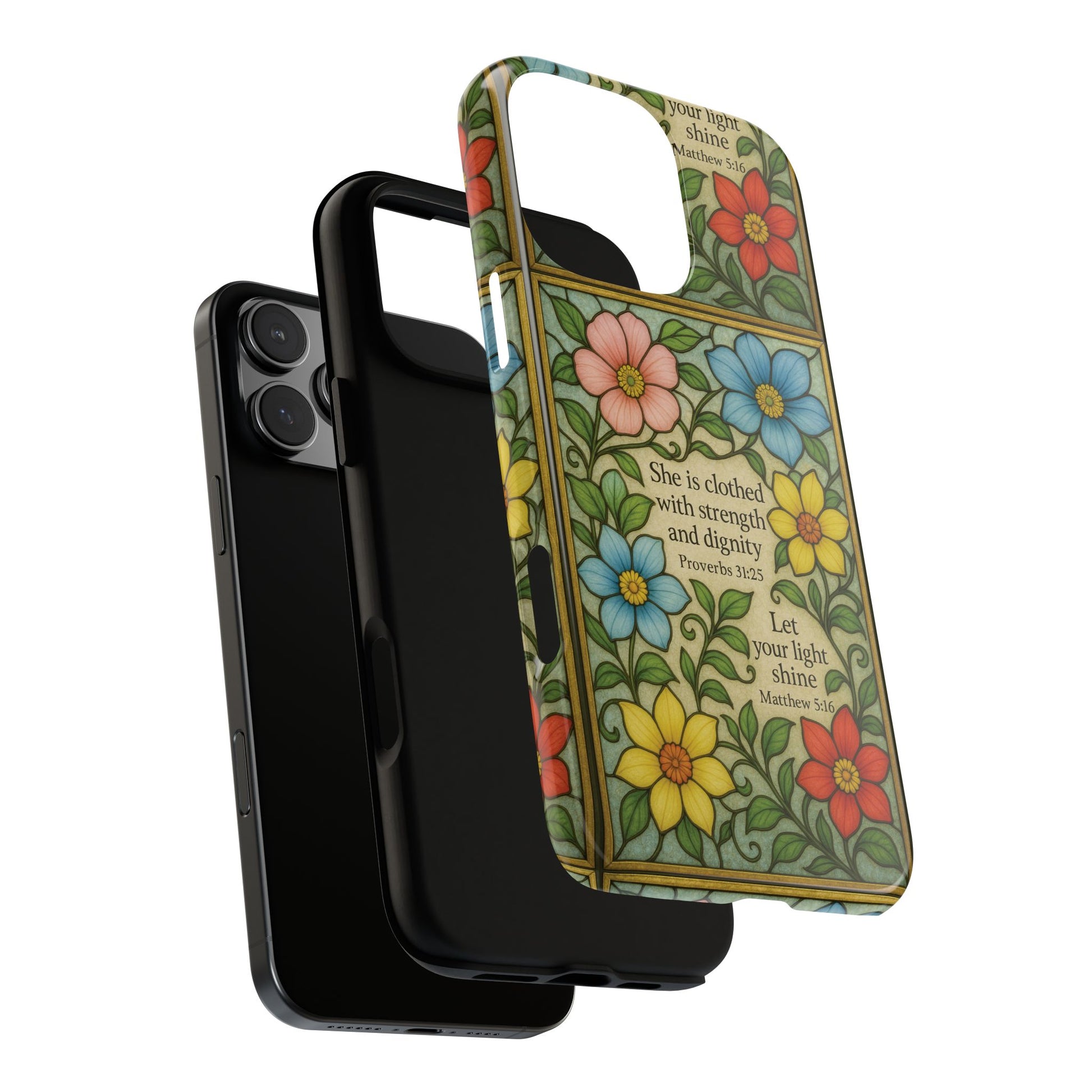 Pastel Floral Stained Glass Bible Verse Phone Case Christian Affirmation, Soft Faith Design, iPhone Samsung Google, Inspirational Gift for HerGift for Christians