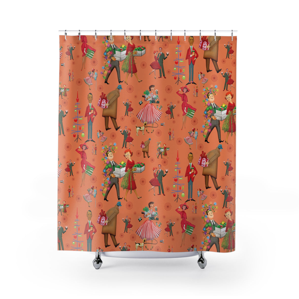 Retro Christmas 50s Design Shower Curtain Stylish Bathroom Decor, Perfect for a Fresh, Elegant Look and Durable for a Fresh, Stylish LookWedding Gift for Mom Bridal Shower Gift Newlywed - MRSBYVALLE