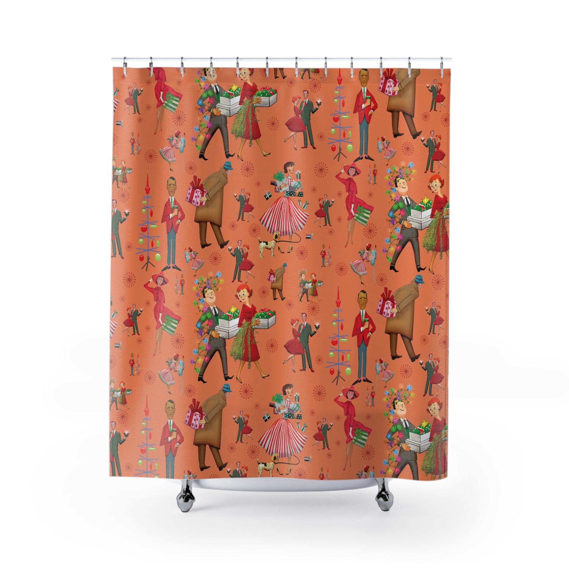 Retro Christmas 50s Design Shower Curtain Stylish Bathroom Decor, Perfect for a Fresh, Elegant Look and Durable for a Fresh, Stylish LookWedding Gift for Mom Bridal Shower Gift Newlywed - MRSBYVALLE