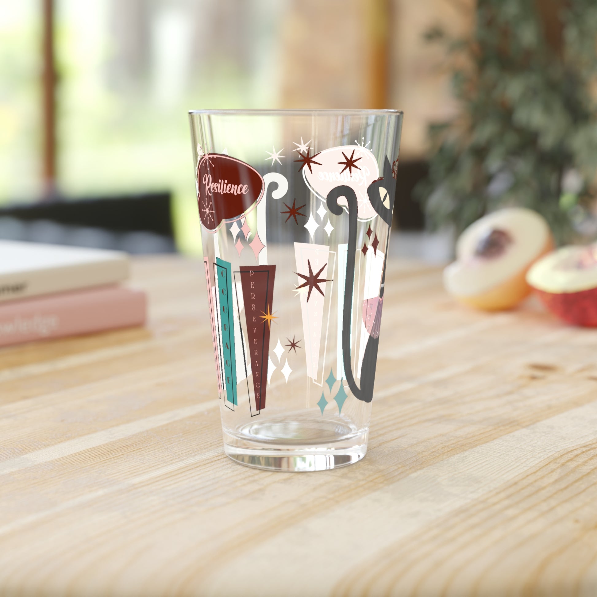 Atomic Kitty Cat, Mid Century Modern 50's MCM 16oz Pint Glass 50s, Party Drinkware, Cocktail Pint Glass, Perfect Christmas Gift Birthday Perfect for Parties - MRSBYVALLE
