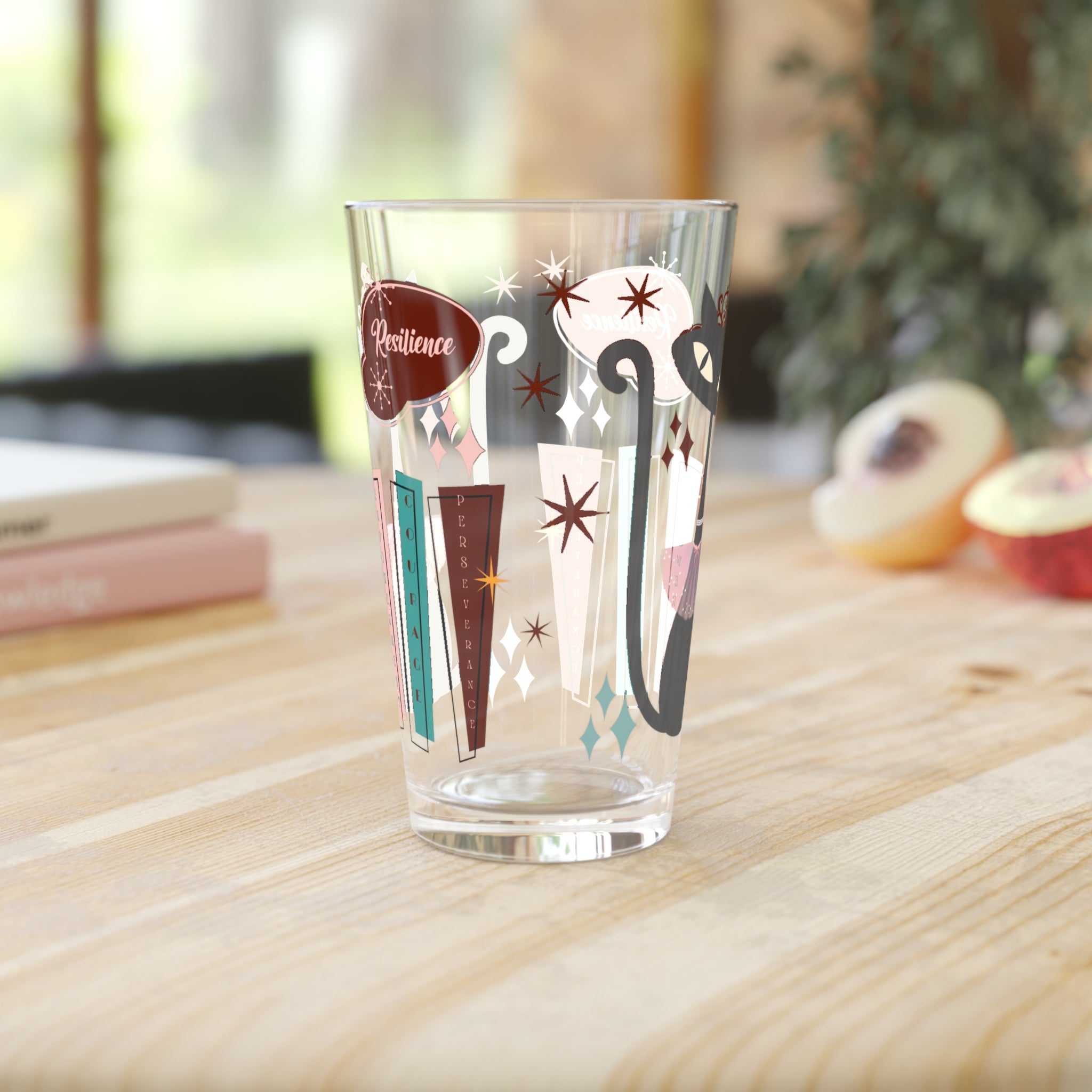Atomic Kitty Cat, Mid Century Modern 50's MCM 16oz Pint Glass 50s, Party Drinkware, Cocktail Pint Glass, Perfect Christmas Gift Birthday Perfect for Parties - MRSBYVALLE