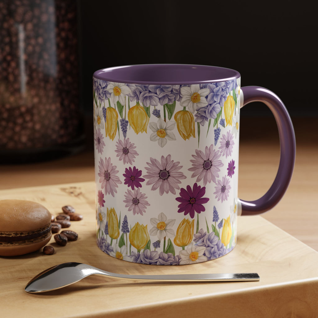 Botanical Floral Mug  Lavender & Yellow Flowers, Ceramic 11oz & 15oz Cup, Ideal Gift for Coffee Lovers, Mother's Day, or Cozy Spring Mornings