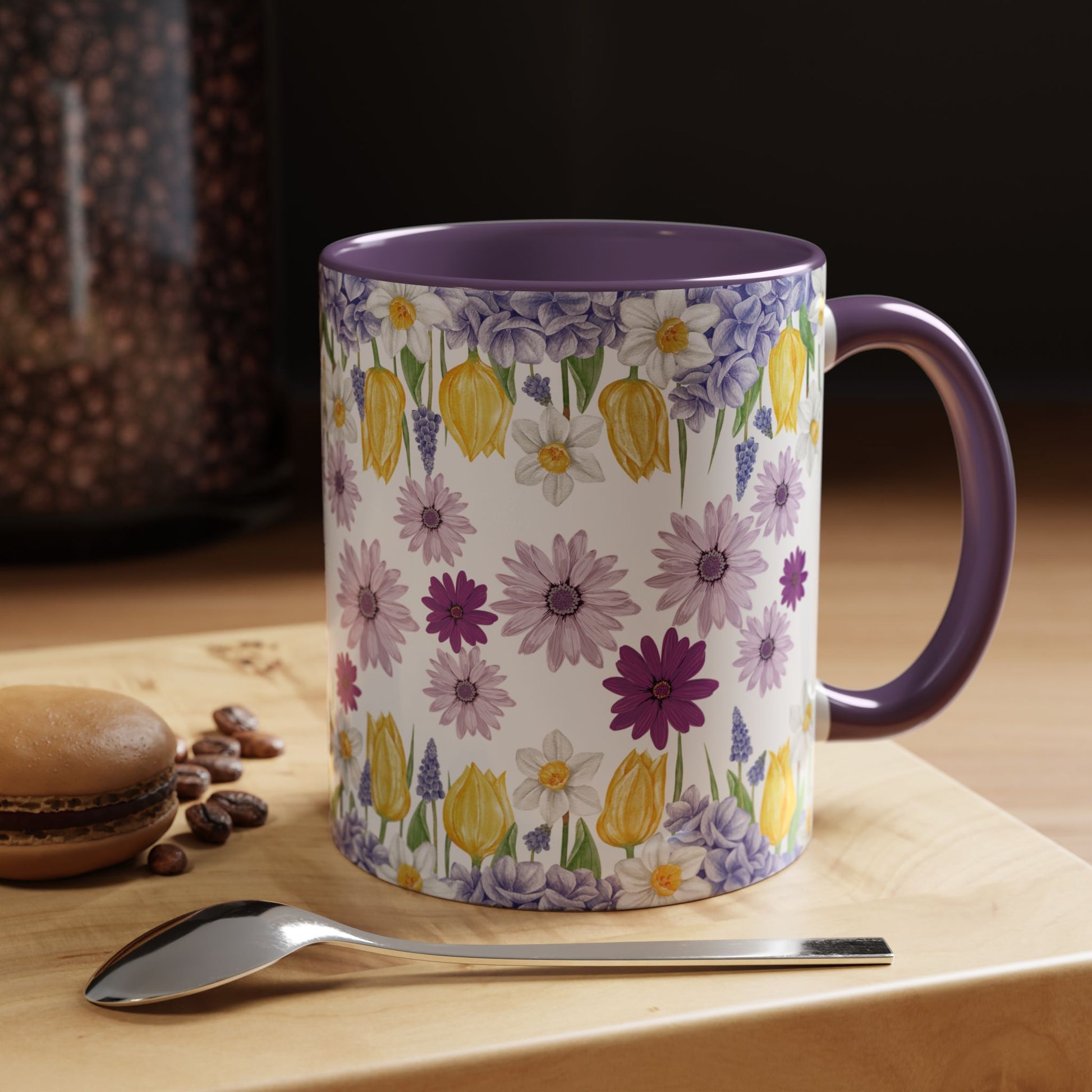 Botanical Floral Mug  Lavender & Yellow Flowers, Ceramic 11oz & 15oz Cup, Ideal Gift for Coffee Lovers, Mother's Day, or Cozy Spring Mornings