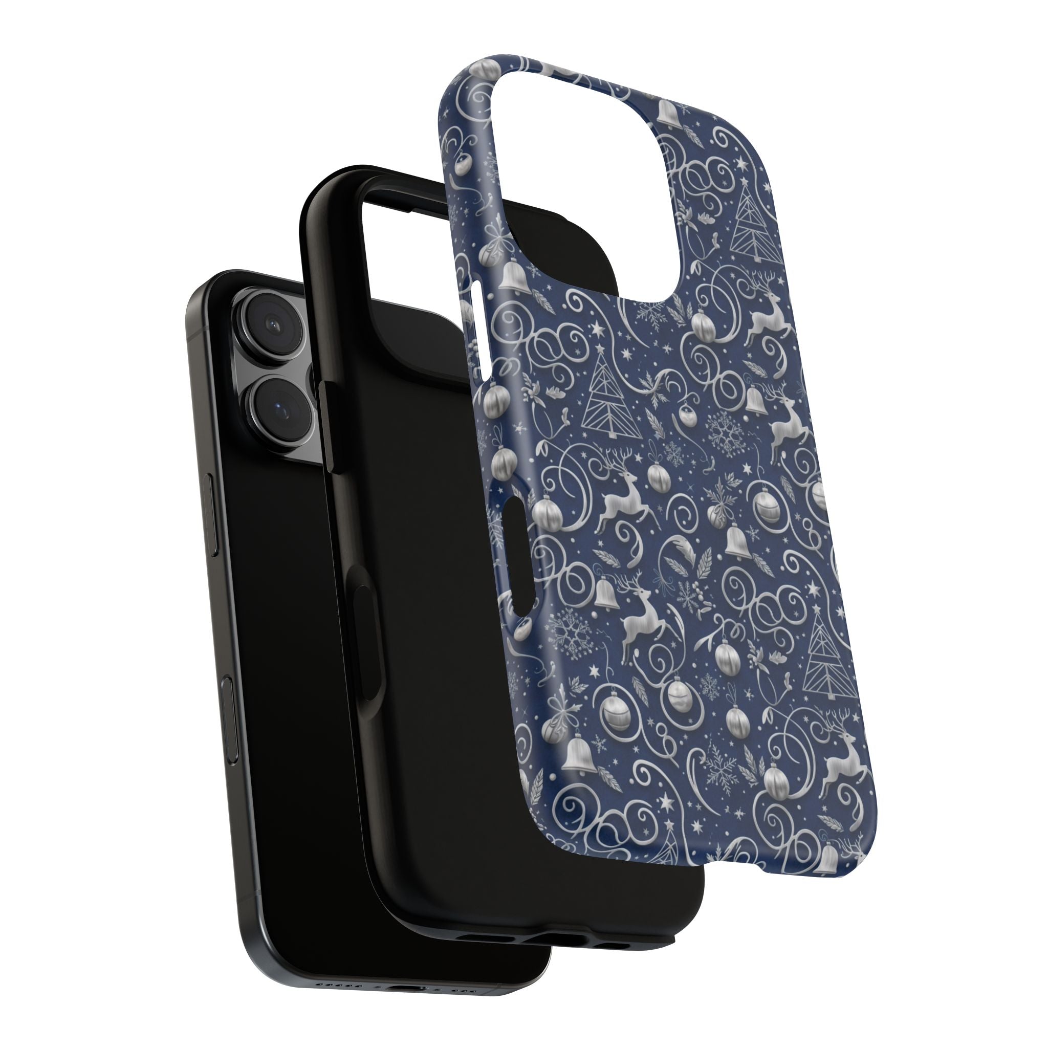 Coque Téléphone Noël Bleu & Argent – Motif Paillettes Festives pour iPhone 17, Tous iPhones & Galaxy | Cadeau MRSBYVALLE pour Elle