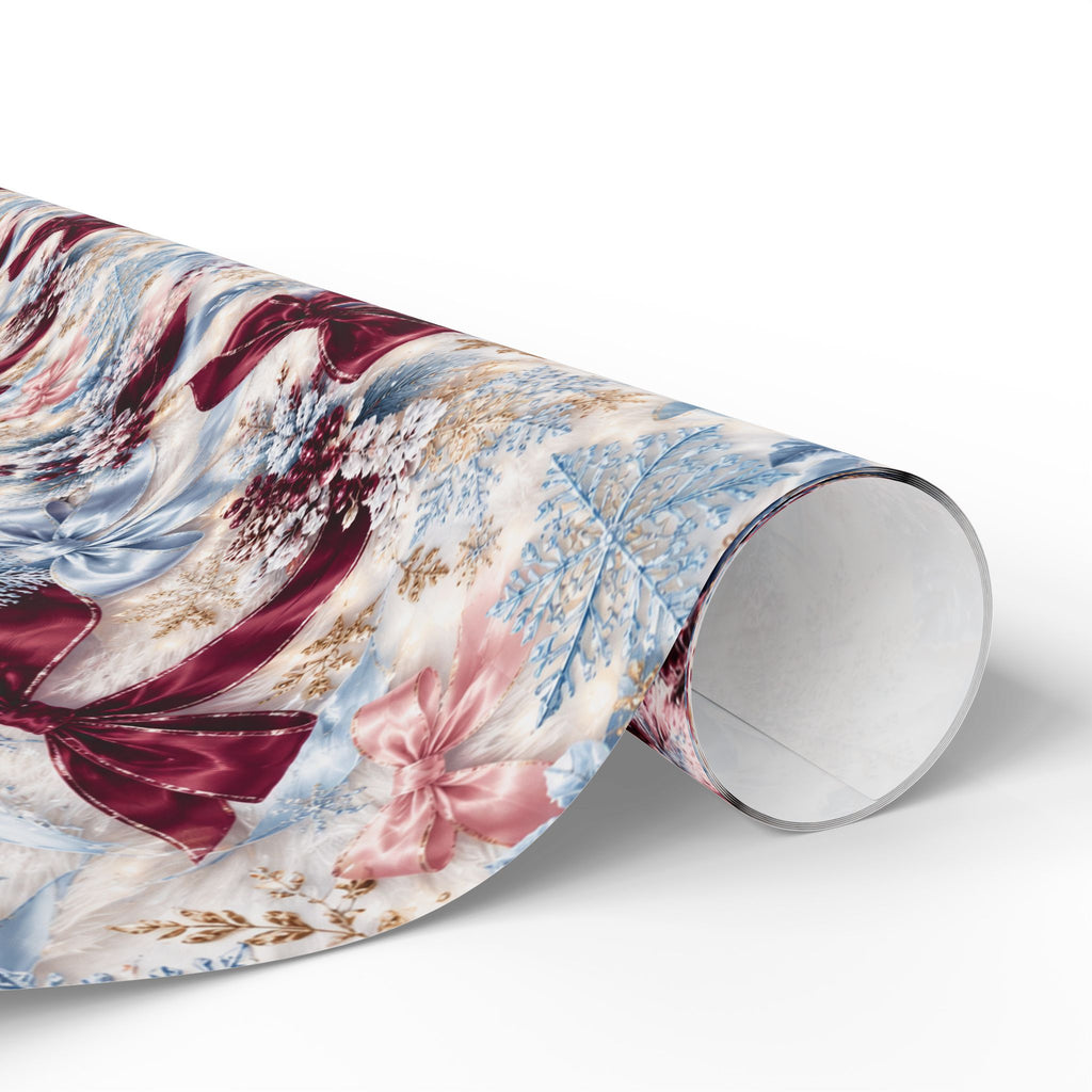 Burgundy Bow Floral Pattern Wrapping Paper | Holiday Gift Wrap, Winter Botanicals