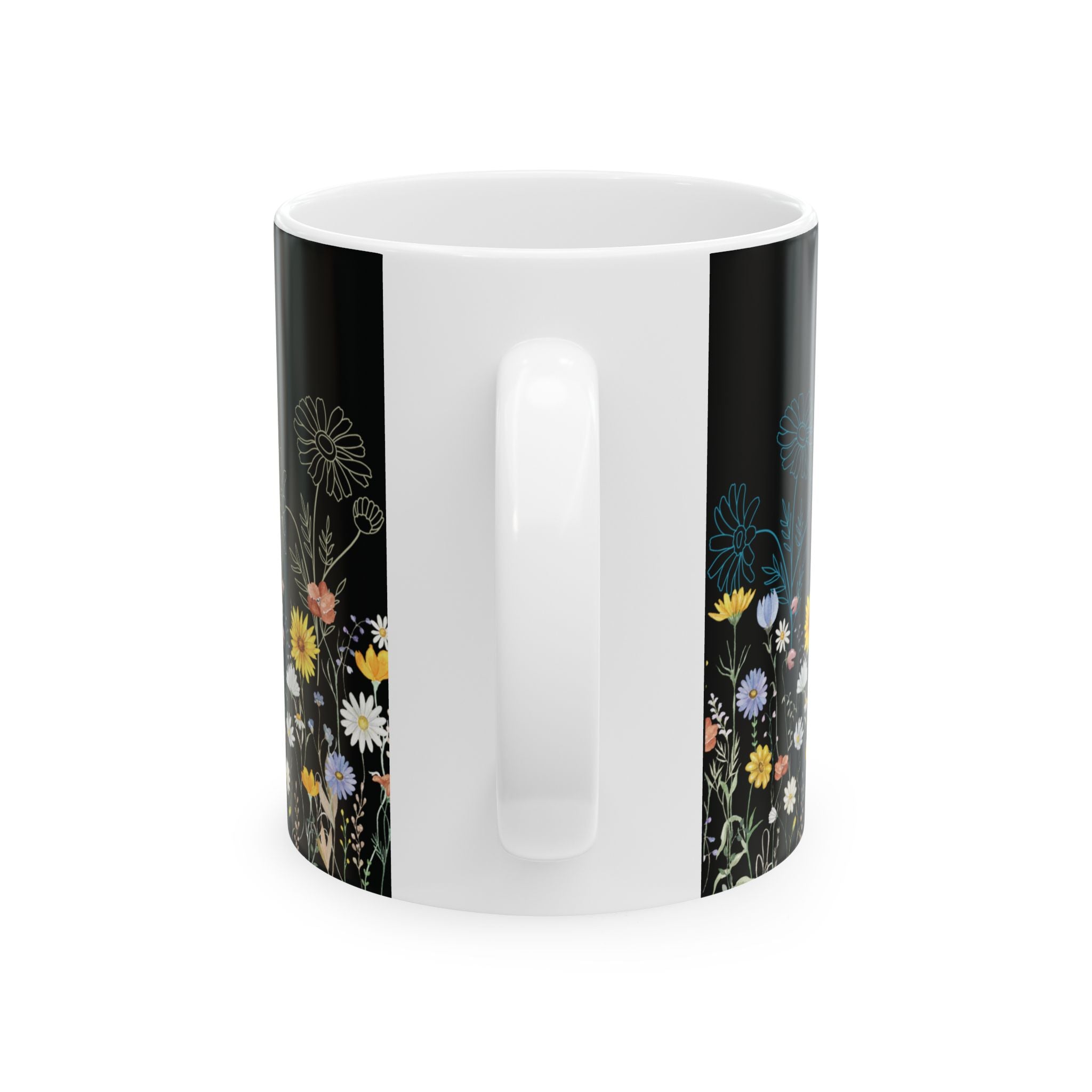 Tasse à café motif fleurs sauvages – 325 ml et 445 ml | Noire avec fleurs sauvages colorées, Tasse florale esthétique, Cadeau inspiré de la nature, Tasse compatible lave-vaisselle et micro-ondes pour maman