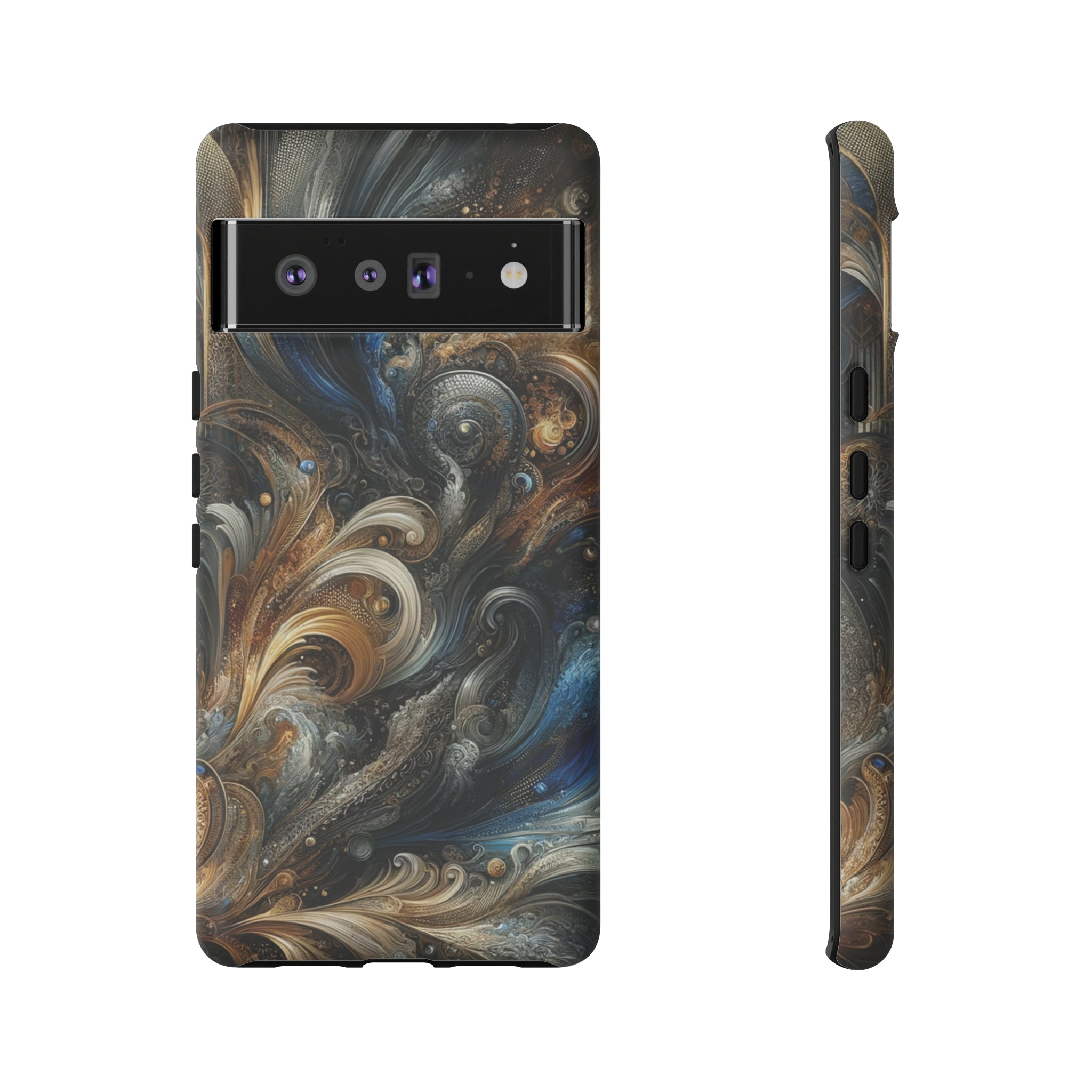Gold and Navy Art Design Luxury Phone Tough Case Floral Elegant Durable Stylish for Modern Devices iPhone 15, Samsung iPhone Samsung Accessory Gift for Her.