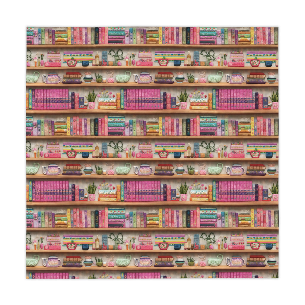 Enchanting 3D Embroidery Illusion Books on Pastel Shelves Tablecloth Ideal Decor for Literary Enthusiasts (55.1"x55.1") | 100% Polyester | Soft & Lightweight | Unique Holiday Table Deco Perfect Gift for Housewarming, Parties,  all Events and Occasions - MRSBYVALLE