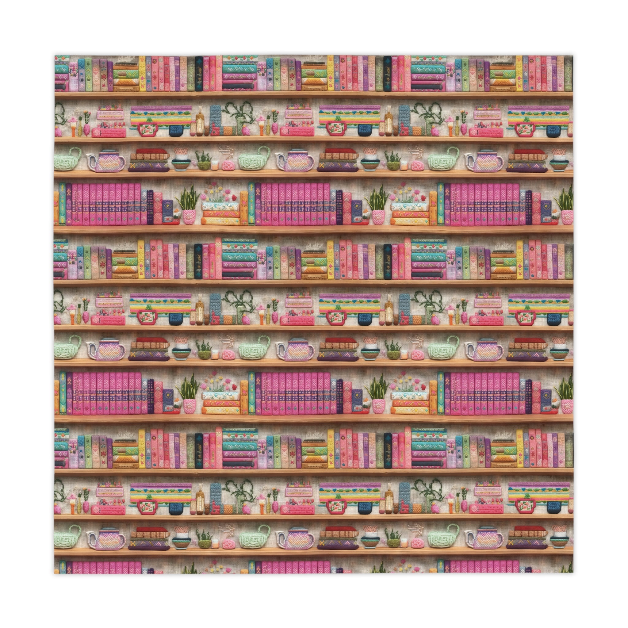 Enchanting 3D Embroidery Illusion Books on Pastel Shelves Tablecloth Ideal Decor for Literary Enthusiasts (55.1"x55.1") | 100% Polyester | Soft & Lightweight | Unique Holiday Table Deco Perfect Gift for Housewarming, Parties,  all Events and Occasions - MRSBYVALLE