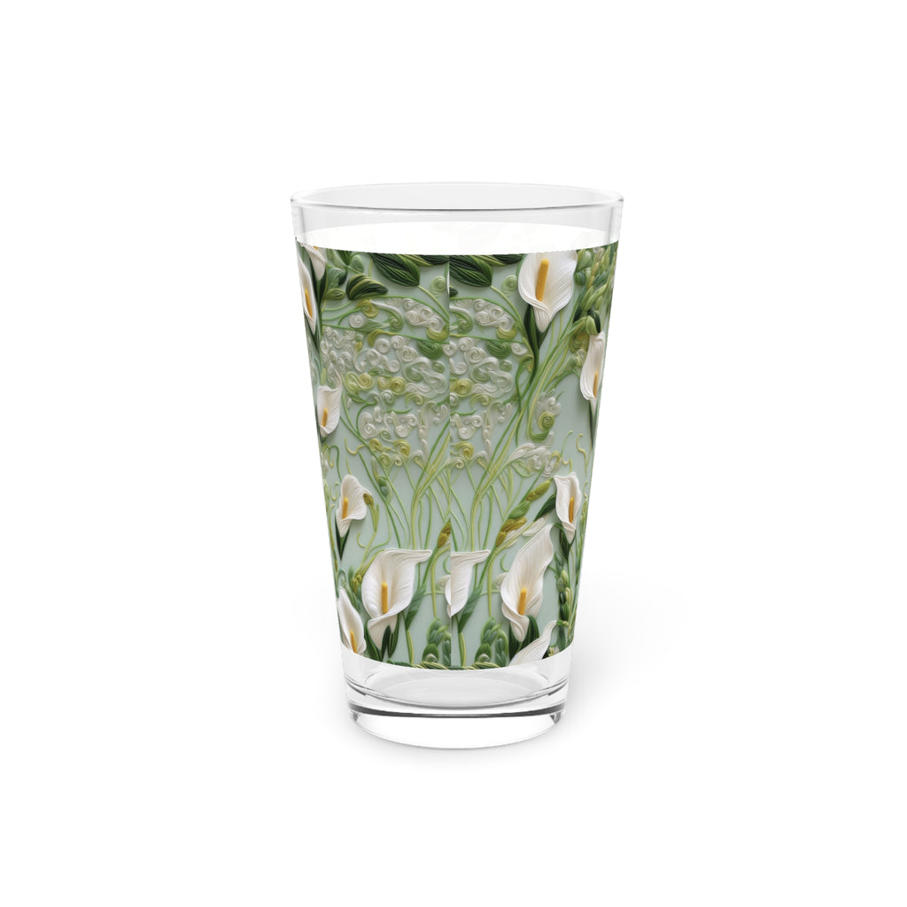 Elegant Calla Lily 16oz Pint Glass Vibrant Floral Design, Durable Glassware for Home & Holiday Gatherings, Perfect Christmas Gift for Nature & Flower Lovers Perfect for Parties - MRSBYVALLE