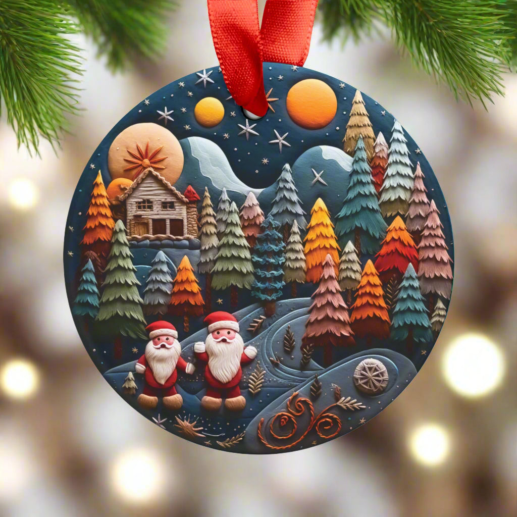 3D Illusion Christmas Ornament with Trees & Santas – Acrylic 2.90x2.90 in  Festive Holiday Decor for Gifts, Tree Trimming & Collectors Gift for Family